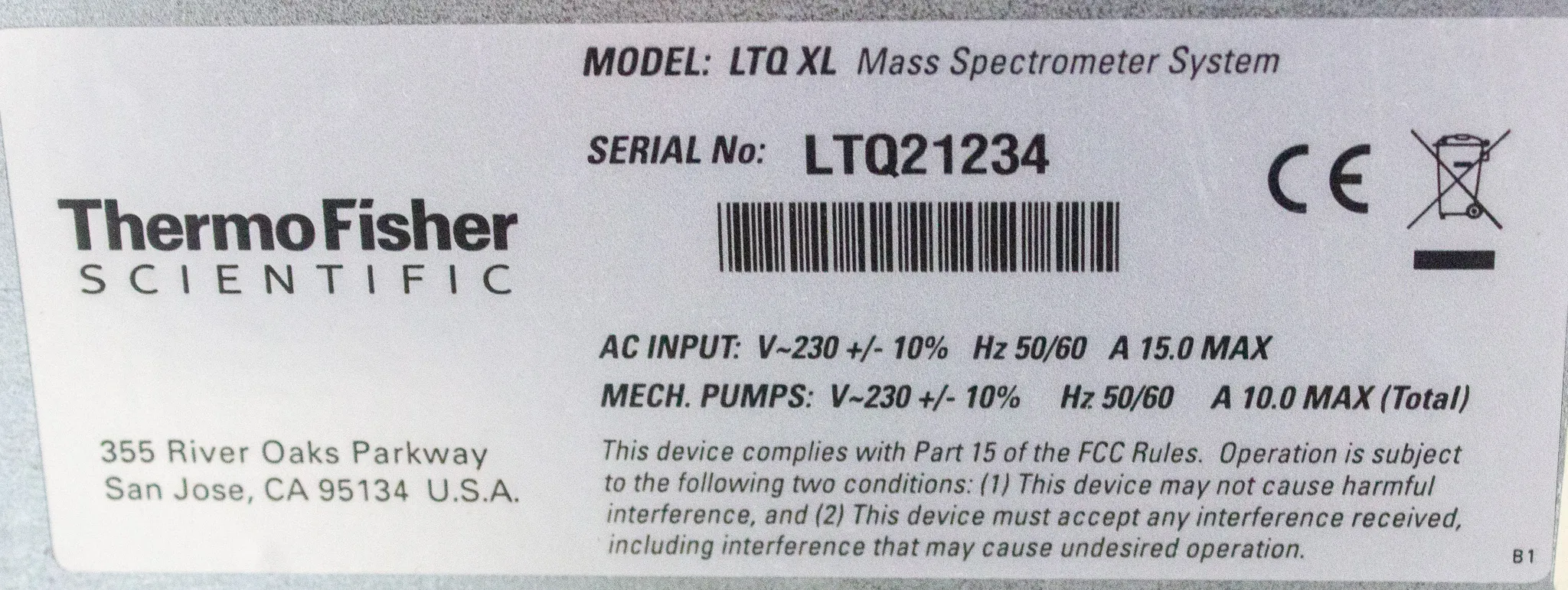 Thermo LTQ XL Linear Ion Trap Mass Spectrometer Mass Spectrometry Unit