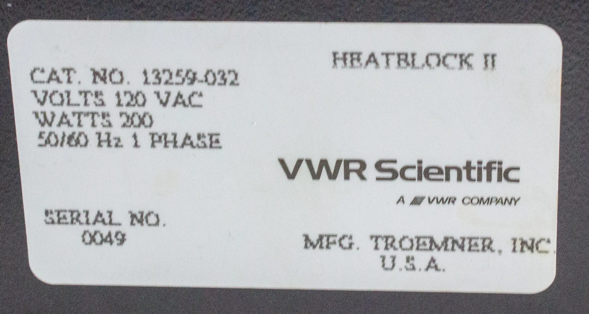 VWR Standard Heatblock II Cat. No 13259-032