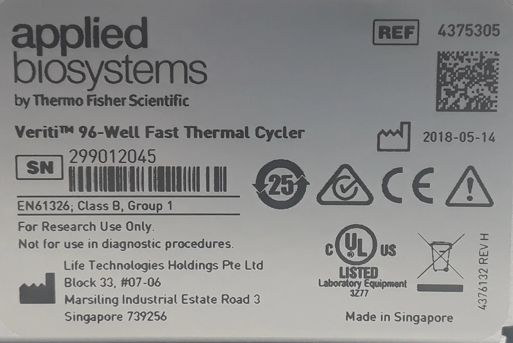 Applied Biosystems Veriti 96-Well Fast Thermal Cycler PCR Molecular Biology