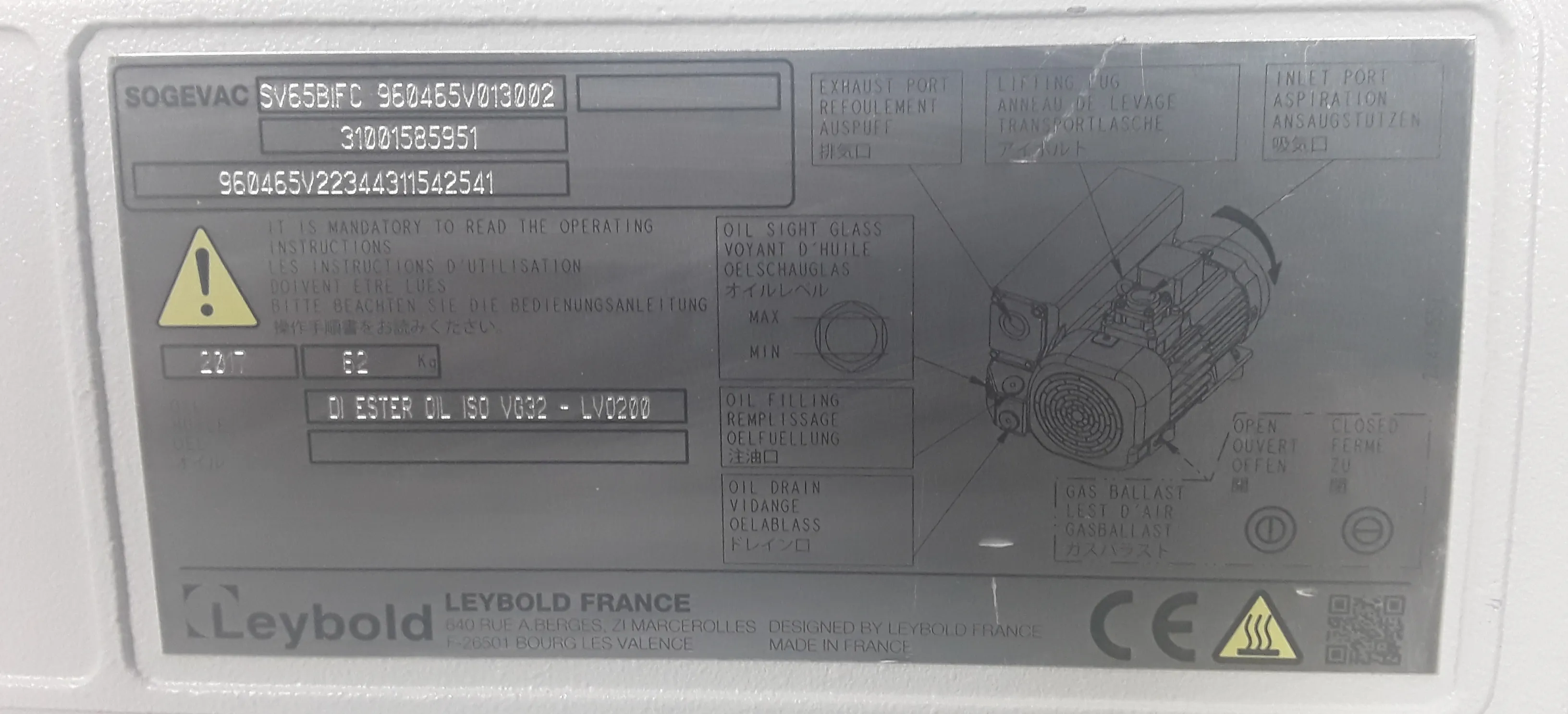 Leybold Sogevac SV65 BI FC Vacuum Pump