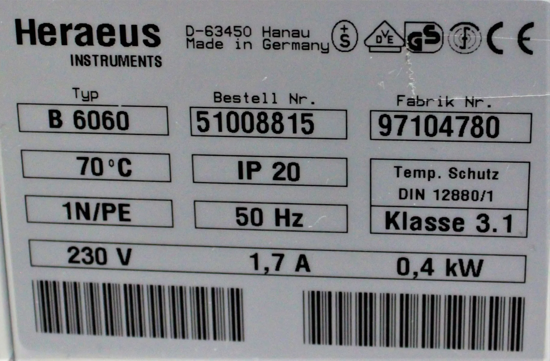 Used Heraeus B6060 Incubator