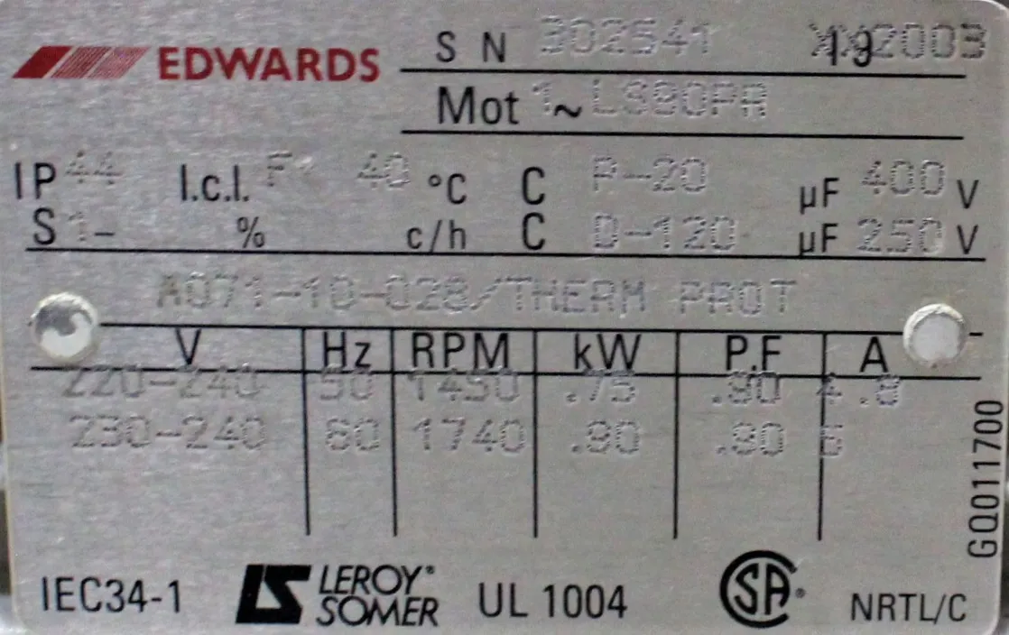 Edwards E2M30 Rotary Vane Vacuum Pump 220V 60Hz US