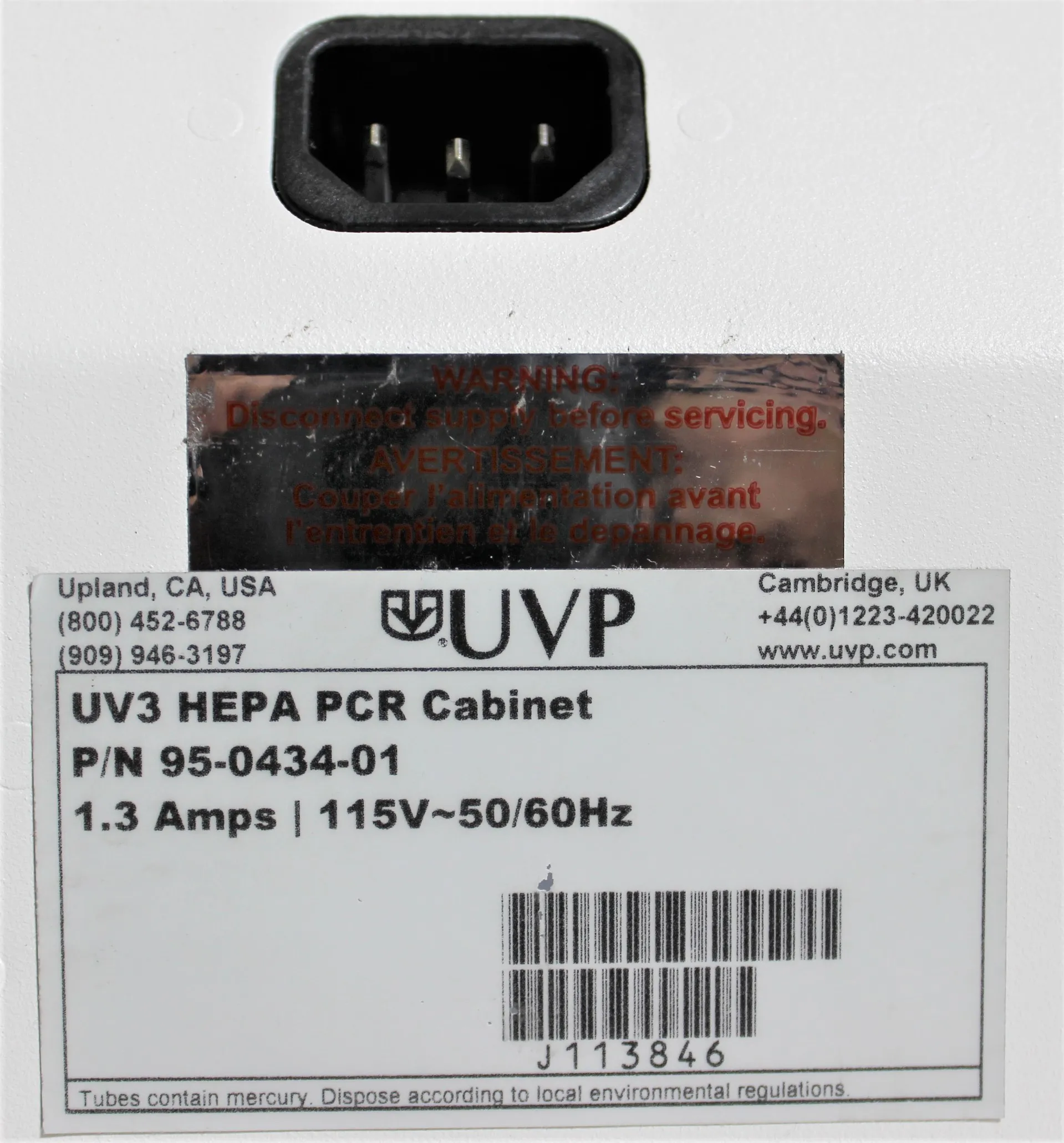 UVP UV3 Hepa PCR Cabinet 95-0434-01 Class 2 Used PCR Enclosure Hood