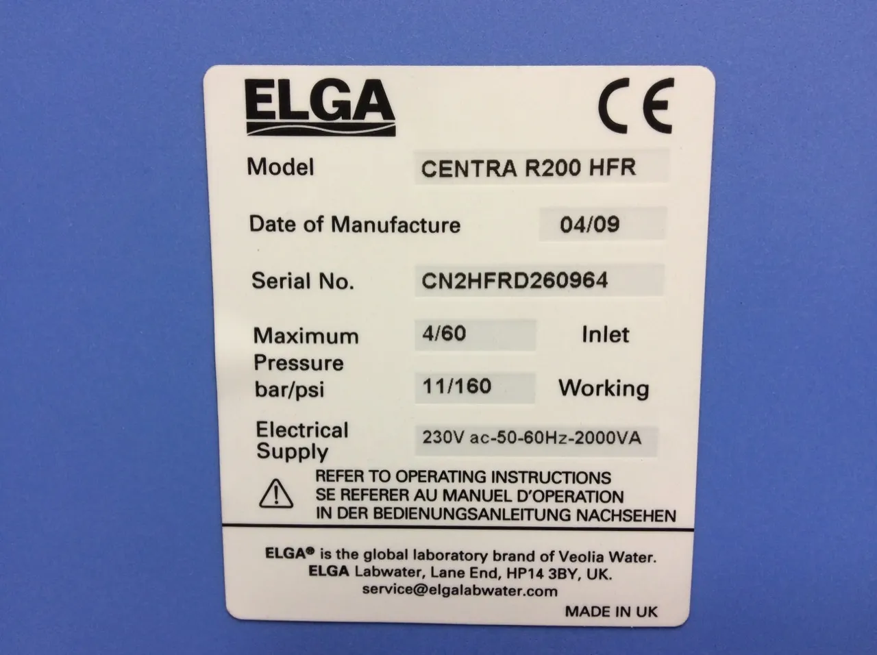 Elga Centra R200 HFR Water Purification System