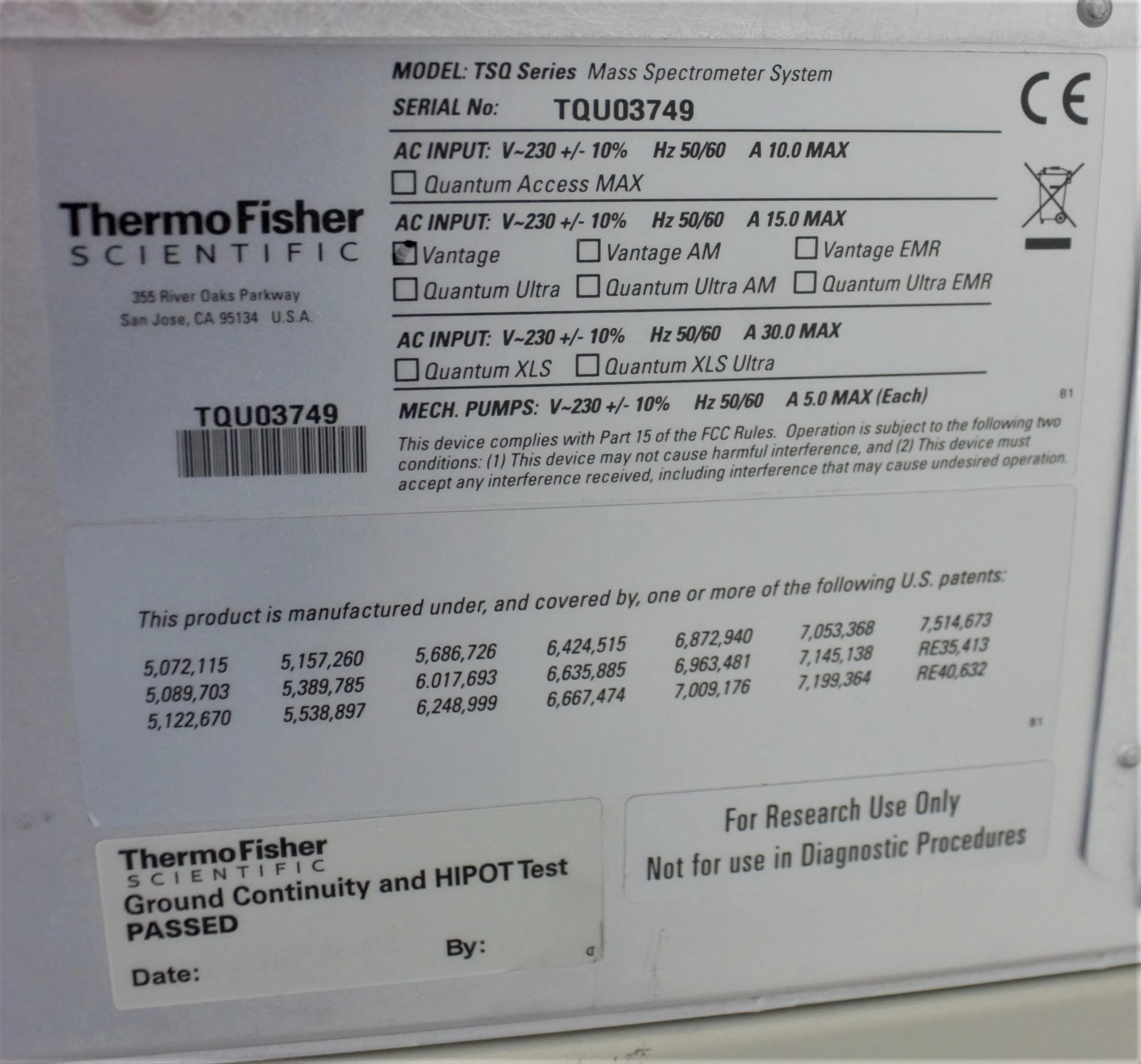 Thermo Scientific TSQ Vantage Series Mass Spectrometer