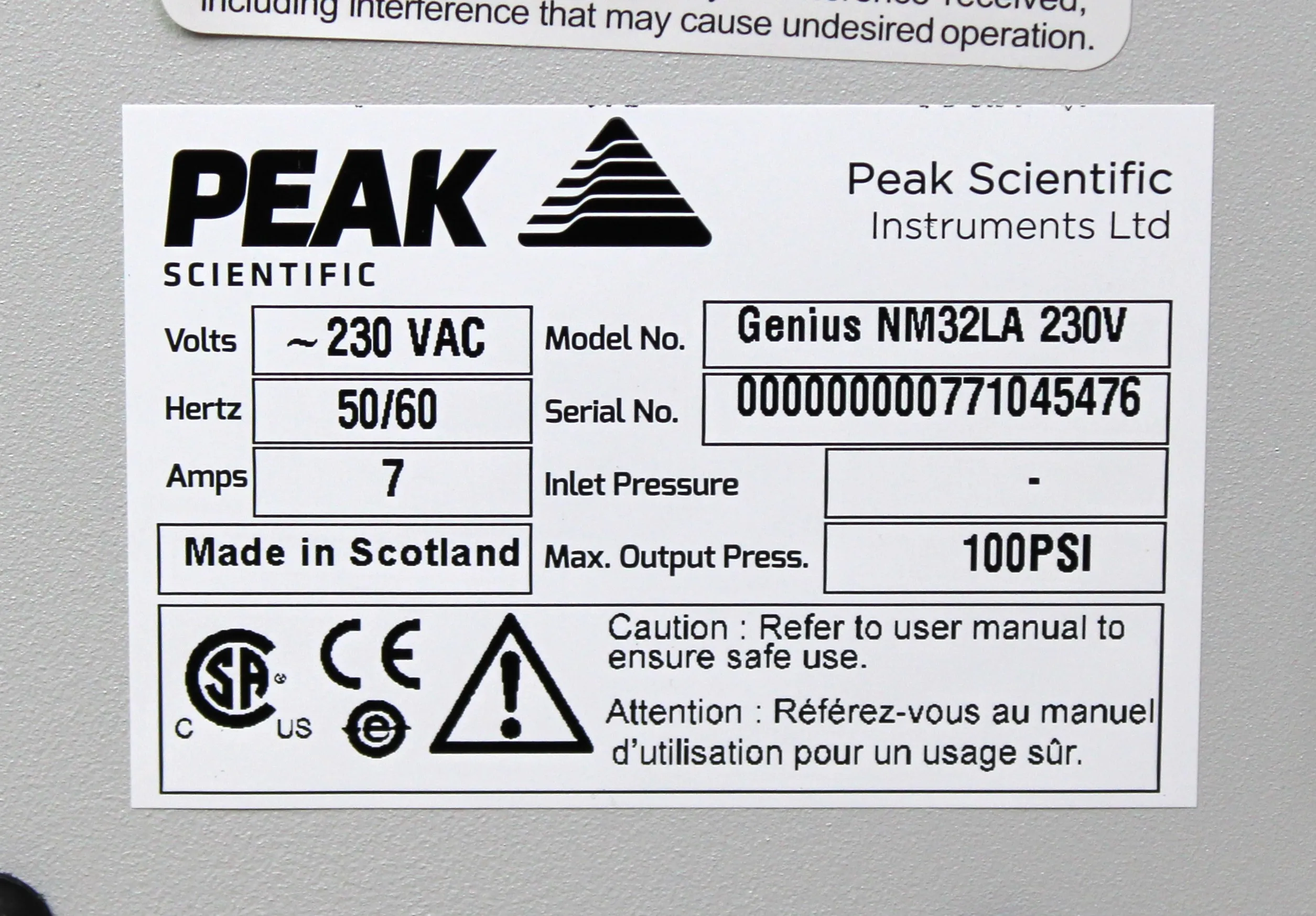 Peak Scientific NM32LA Nitrogen Gas Generator - New in Box - Multiple Units Available