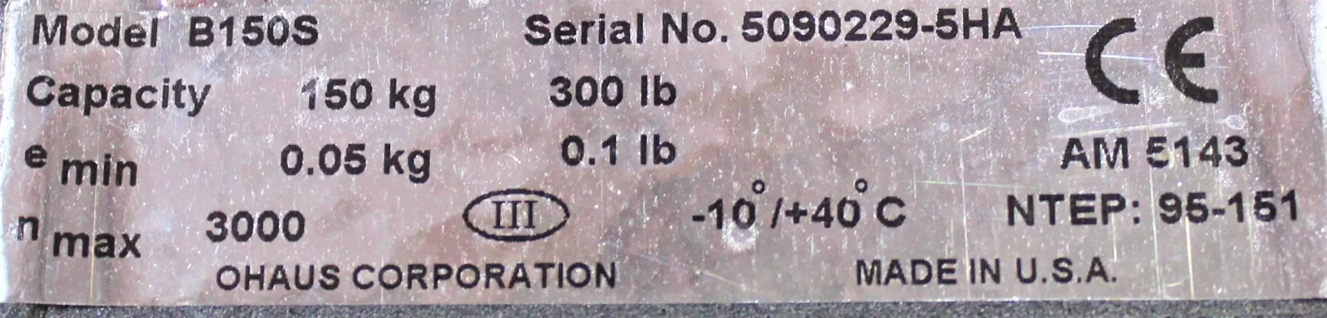 Ohaus B150S Bench Scale / Floor Scale 300 LBS 0.01 LBS Capacity 0.005 LBS Type Approved Readability