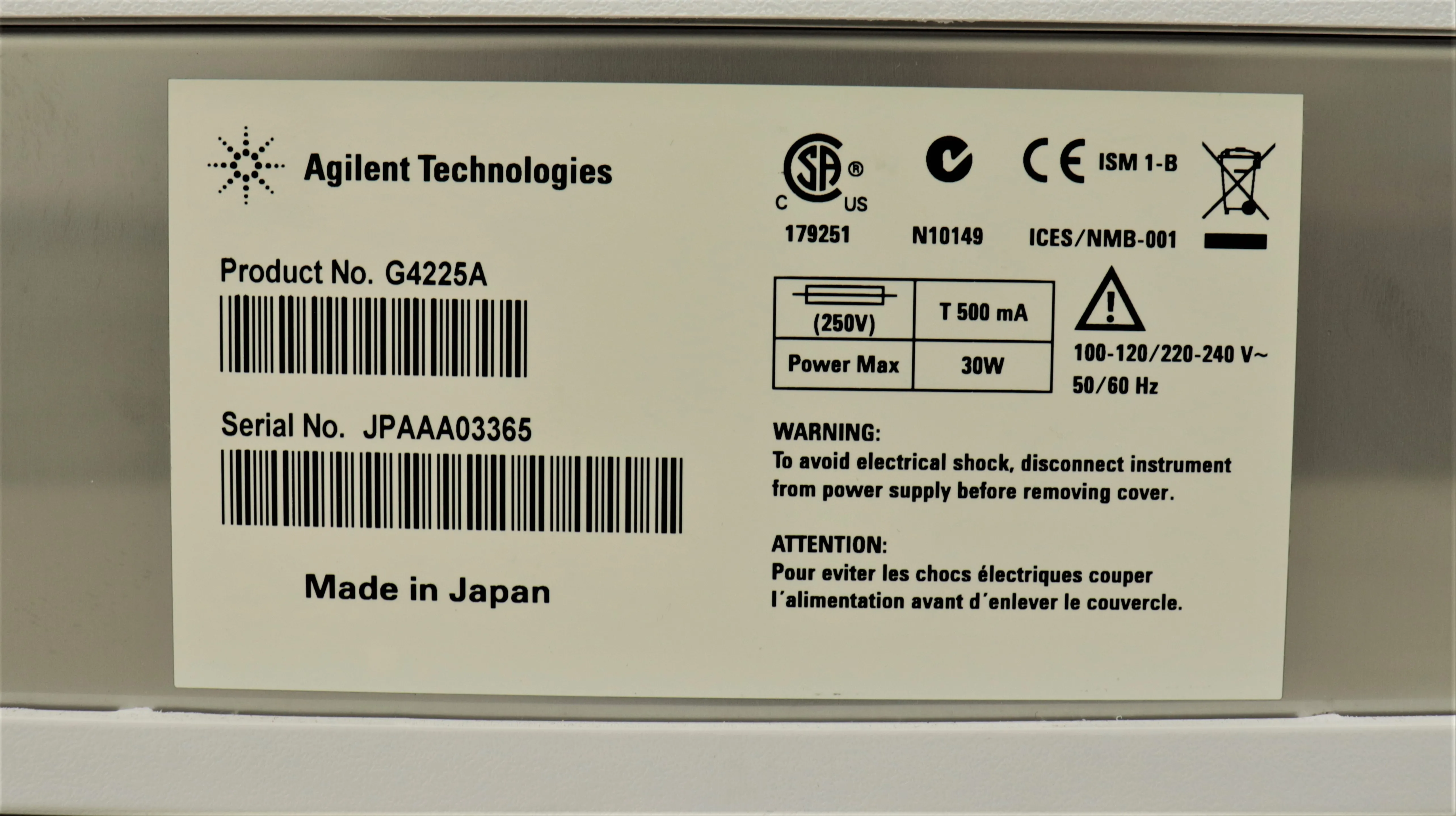 Agilent Technologies Infinity 1260 Degasser and Solvent Tray