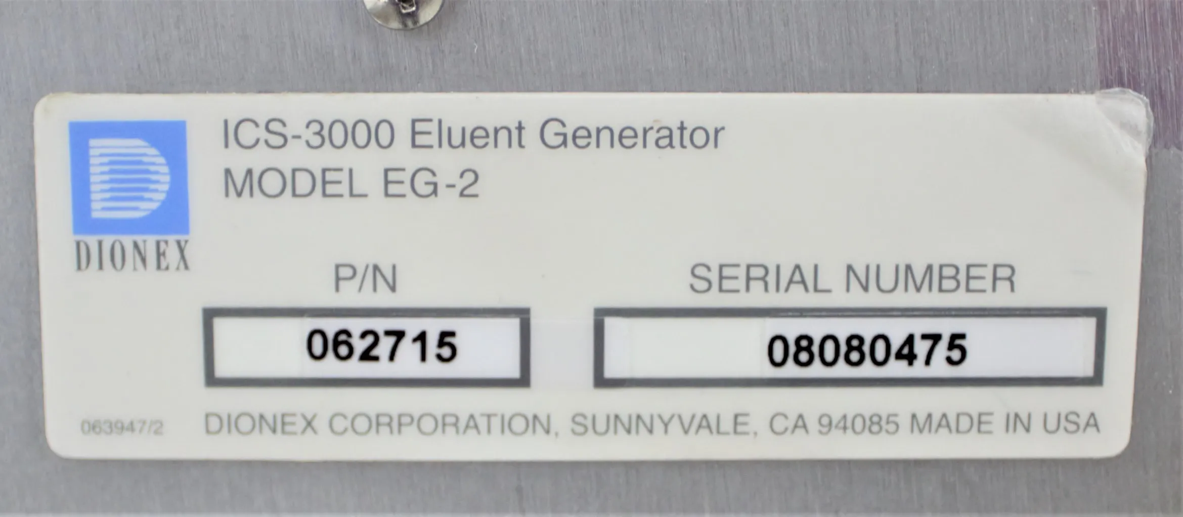 DIONEX Model ICS-3000 Eluent Generator EG-2