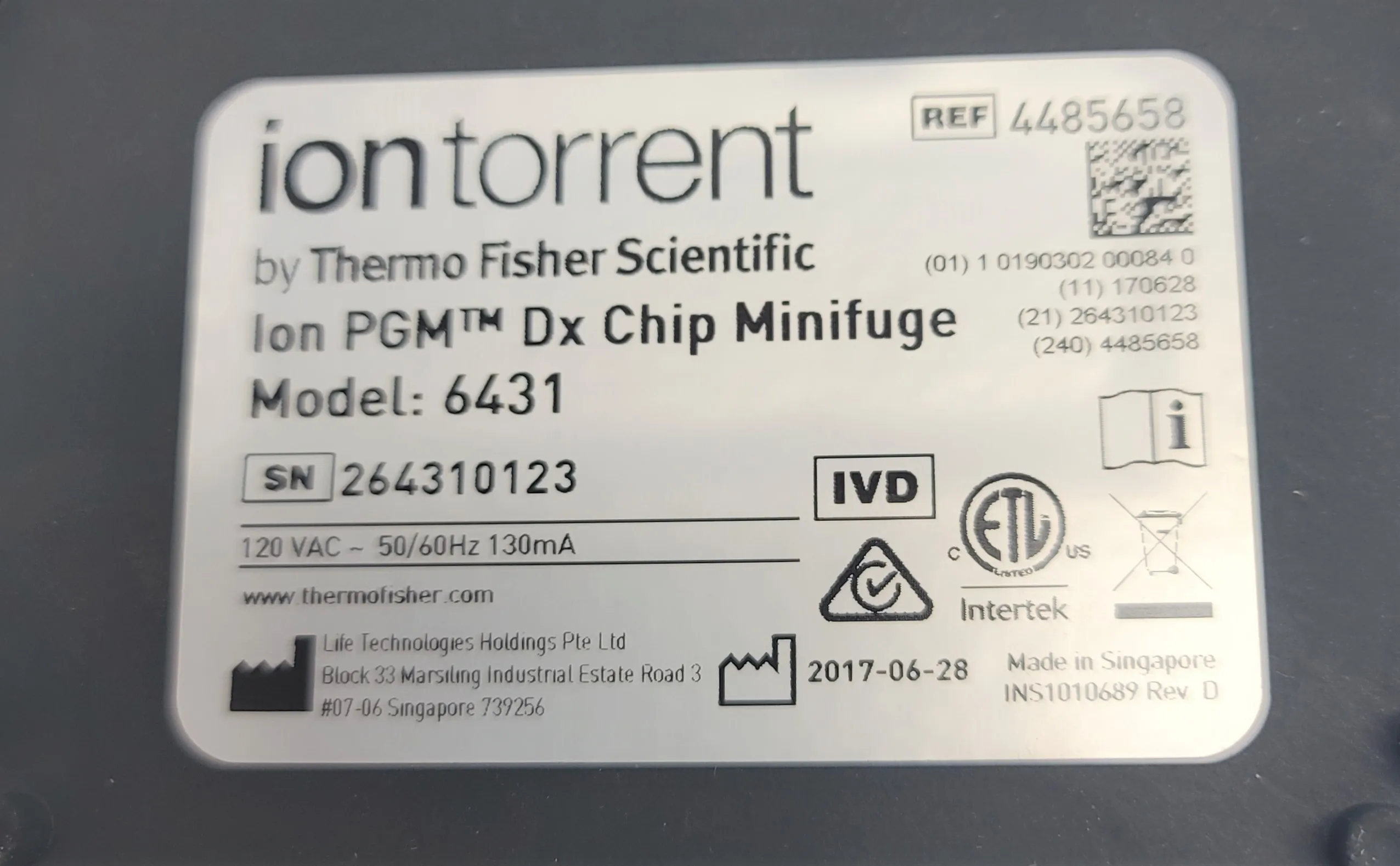 Ion Torrent 6431 Microcentrifuge Used Laboratory Equipment