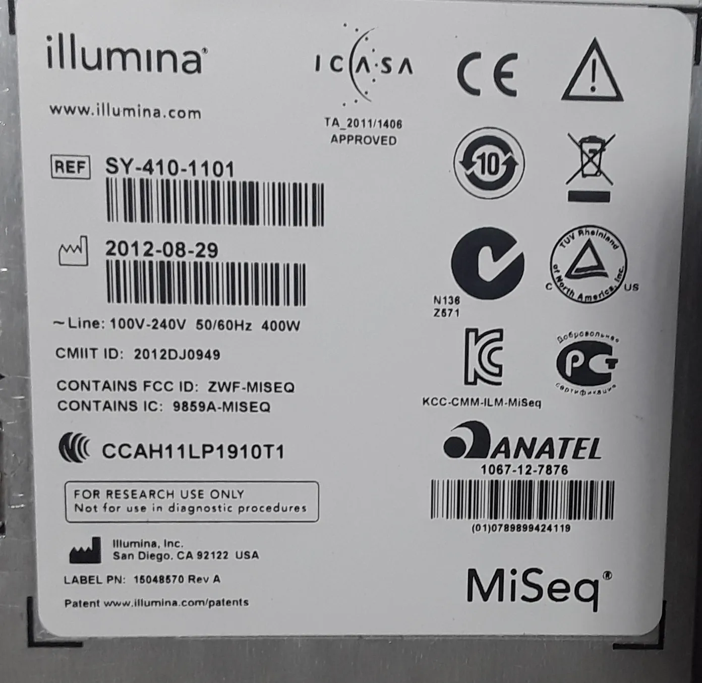 Illumina MiSeq DNA Sequencer SY-410-1101