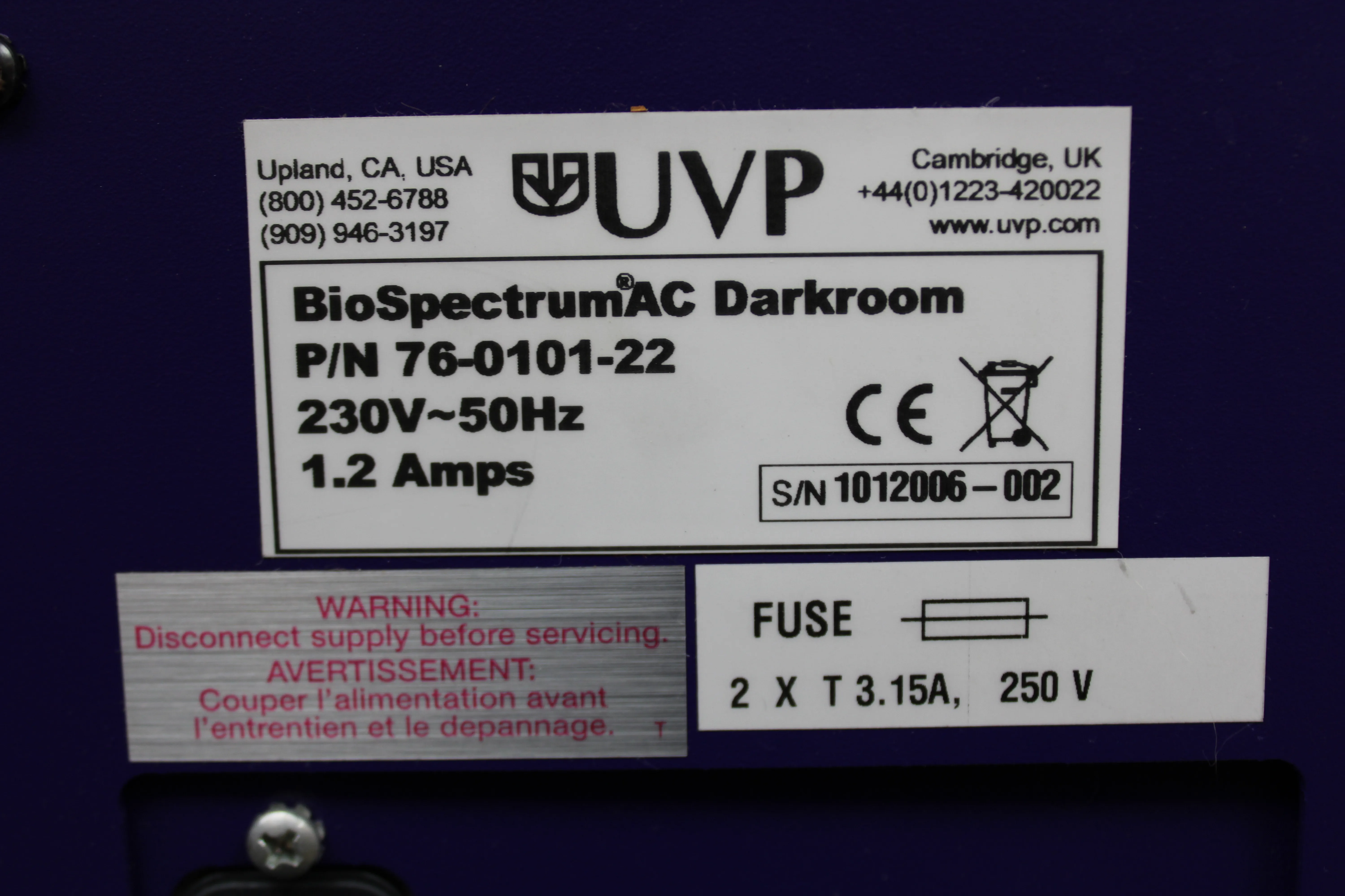 UVP BioSpectrumAC Darkroom 76-0101-22 Imaging System with Low Light and Fluorescence Capabilities