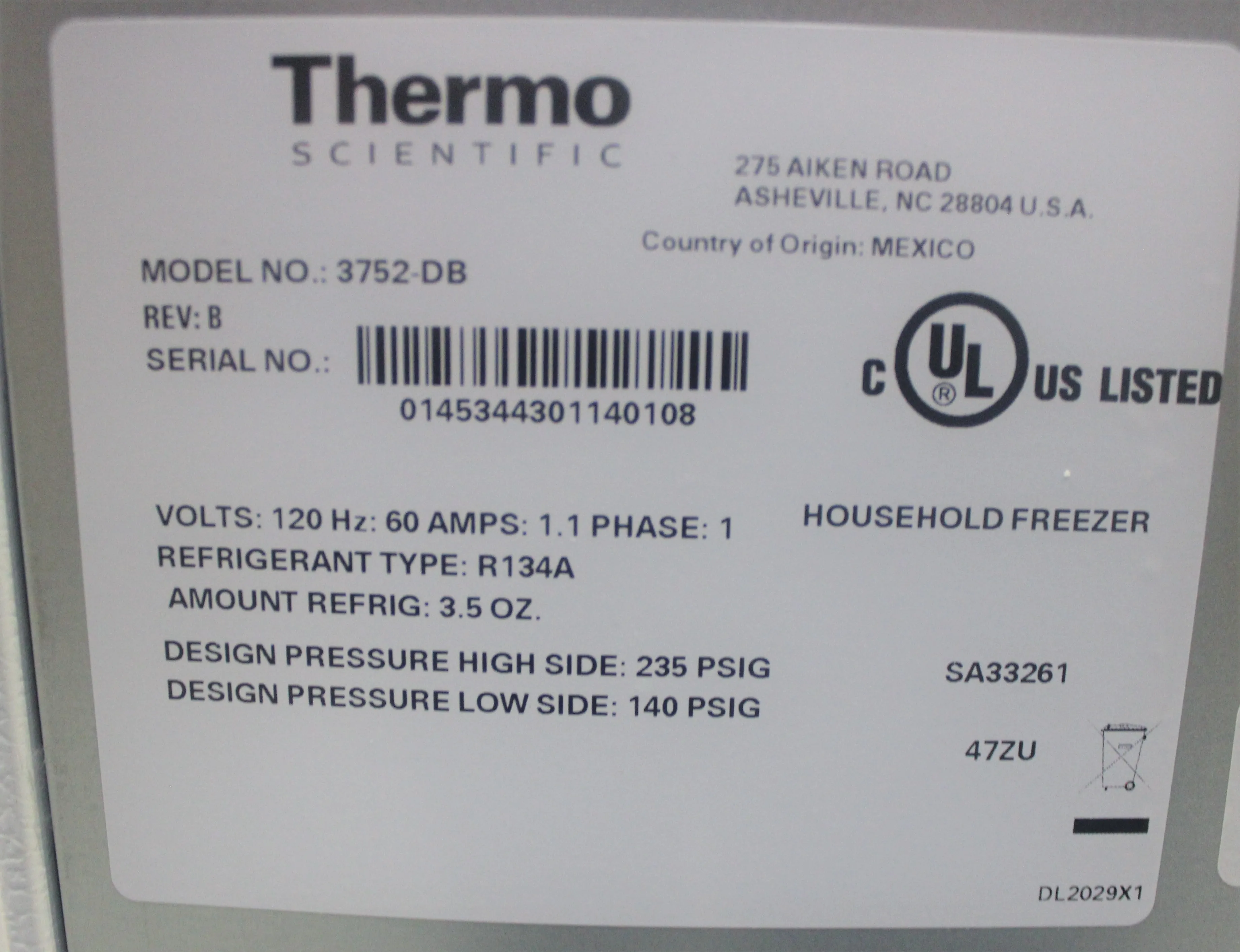 Thermo Scientific 3752-DB Laboratory Freezer