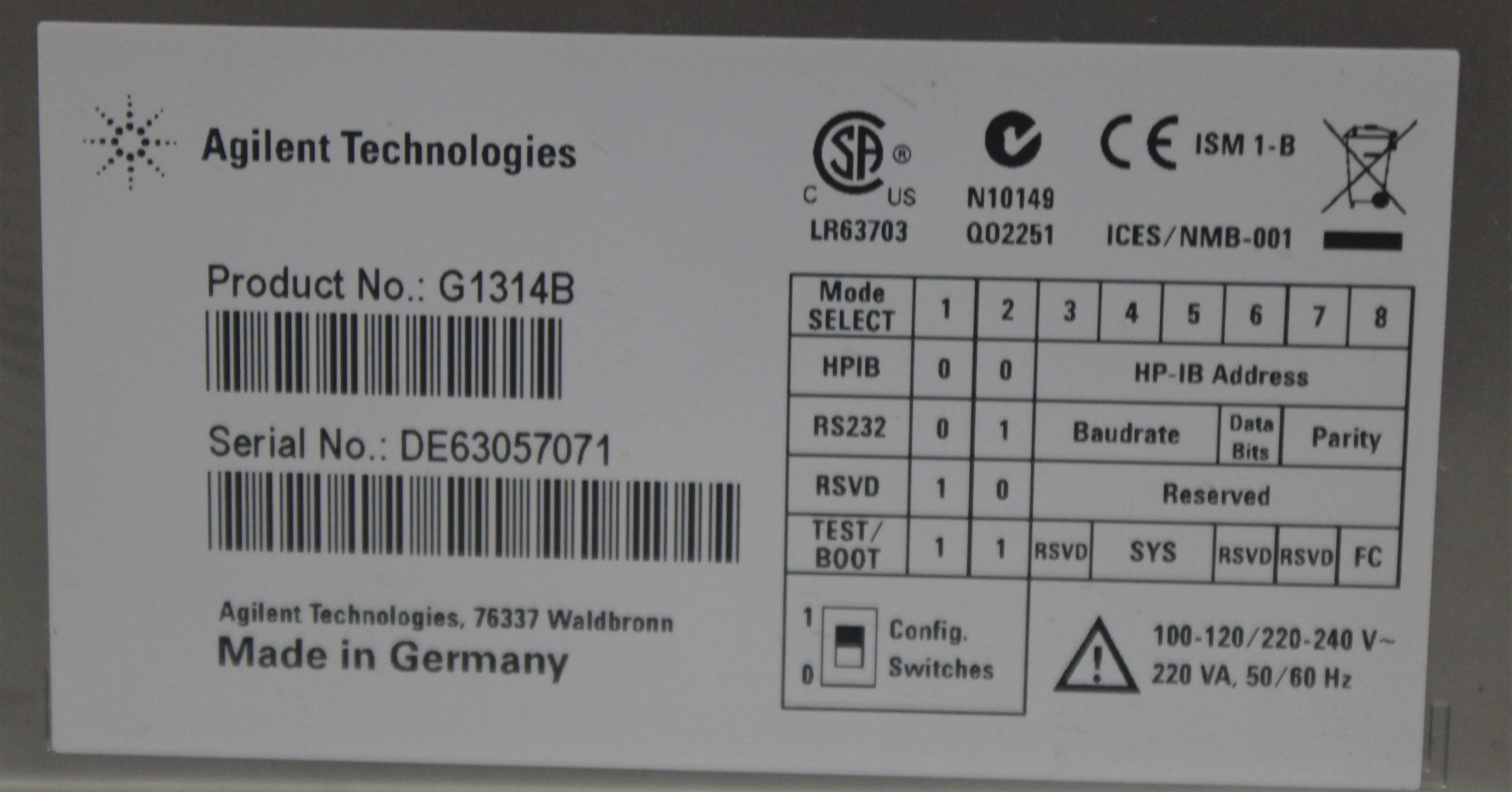 Agilent 1200 Series Variable Wavelength Detector G1314B