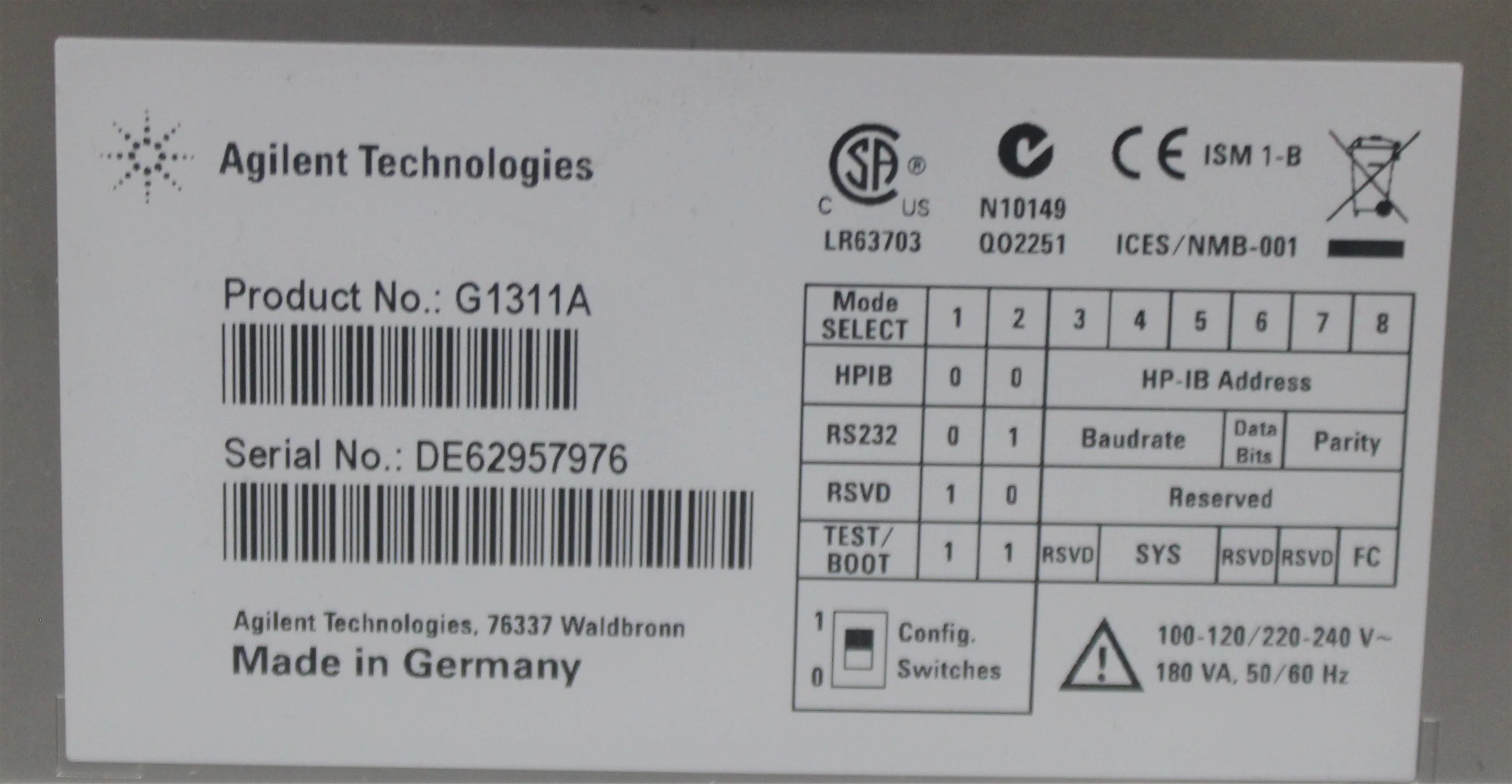 Agilent 1200 G1311A Quaternary Pump HPLC FPLC GC CE Lab Equipment