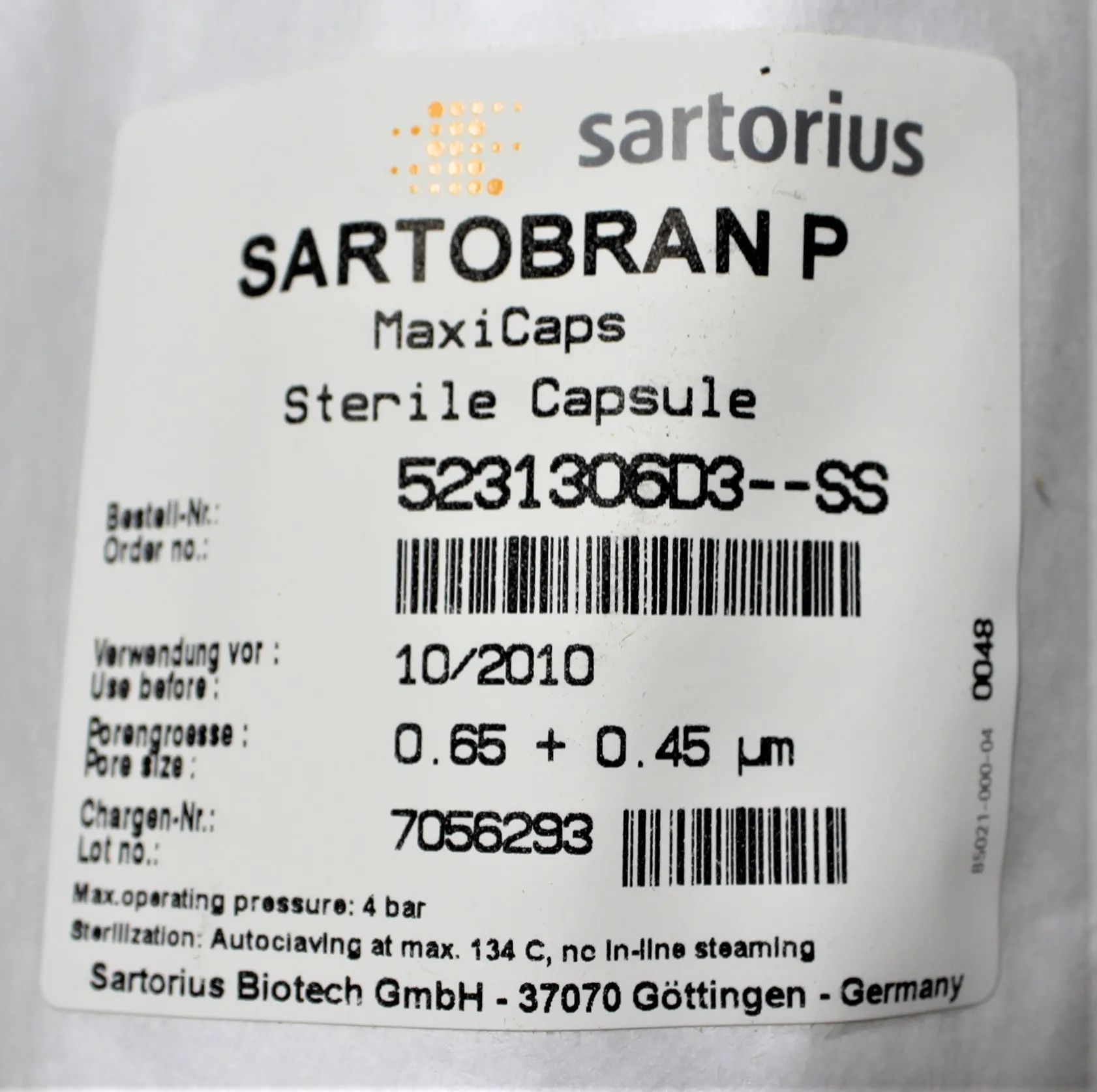 Sartorius Sartobran P MaxiCaps Sterile Capsule 5231306D3-SS 0.65um + 0.45um