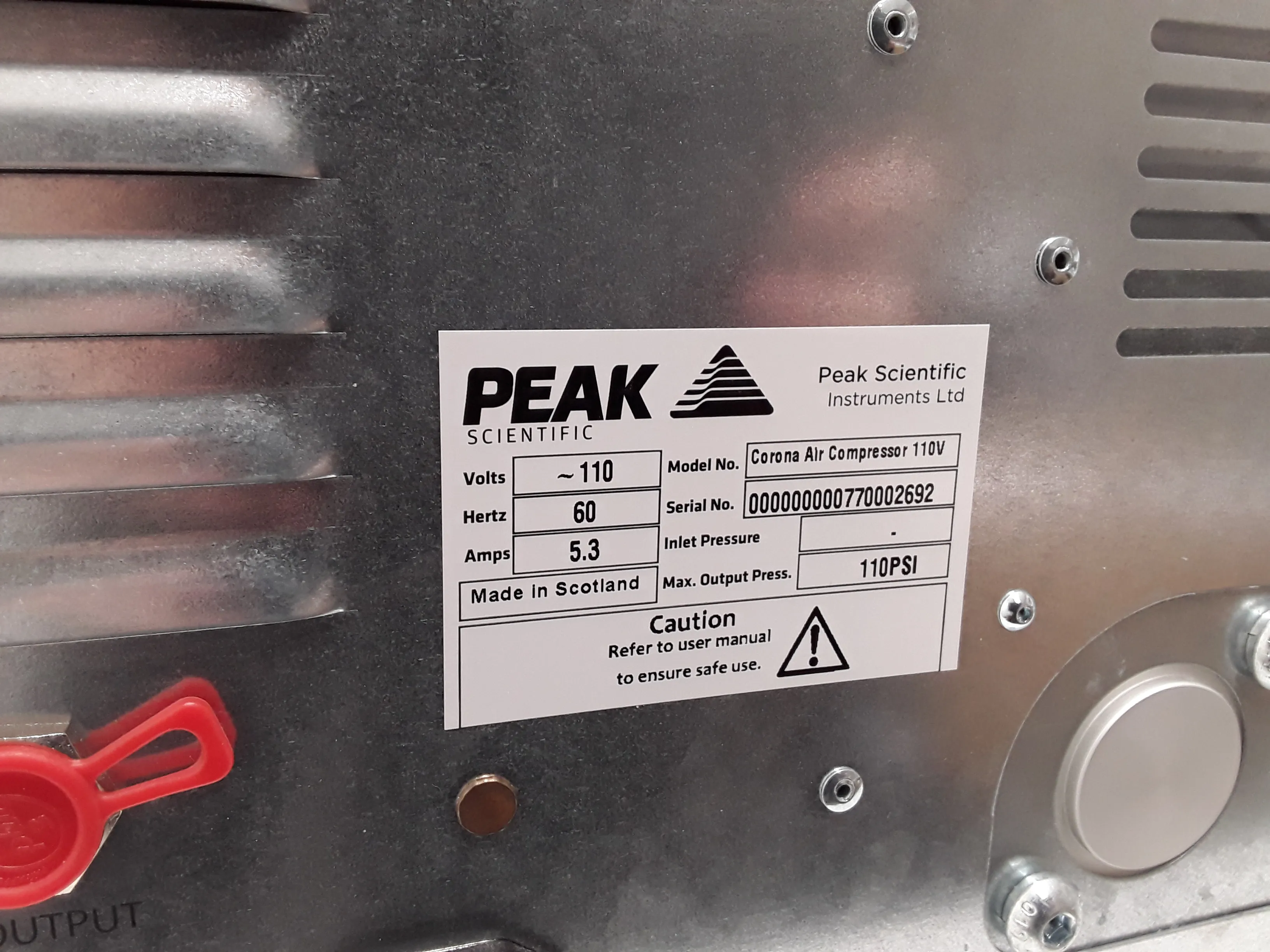 Peak Scientific Corona Air Compressor 110V For HPLC System