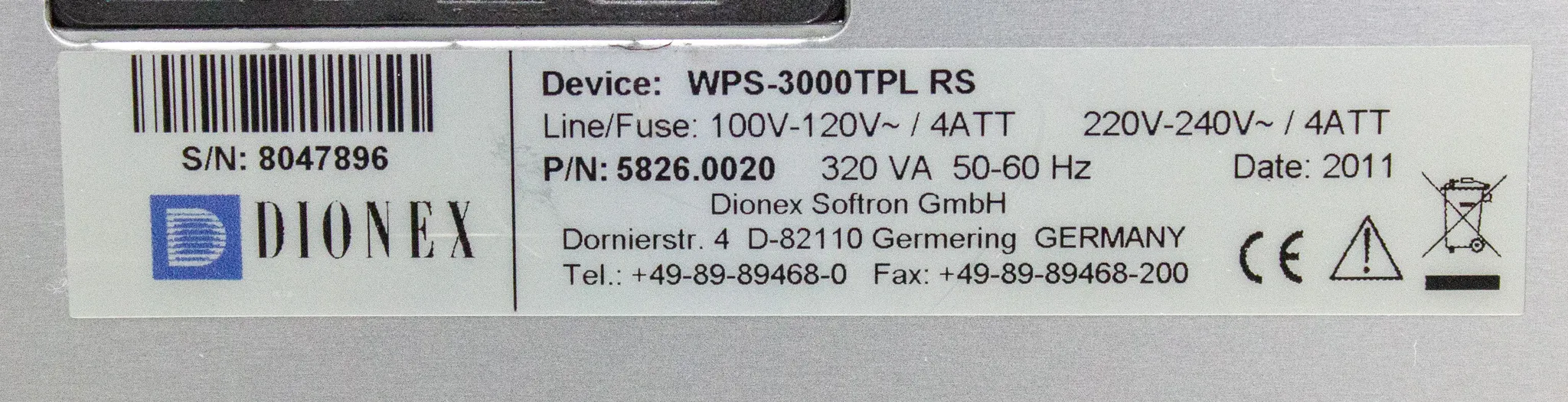 Dionex WPS-3000TPL RS Rapid Separation Thermostatted Well Plate Autosampler