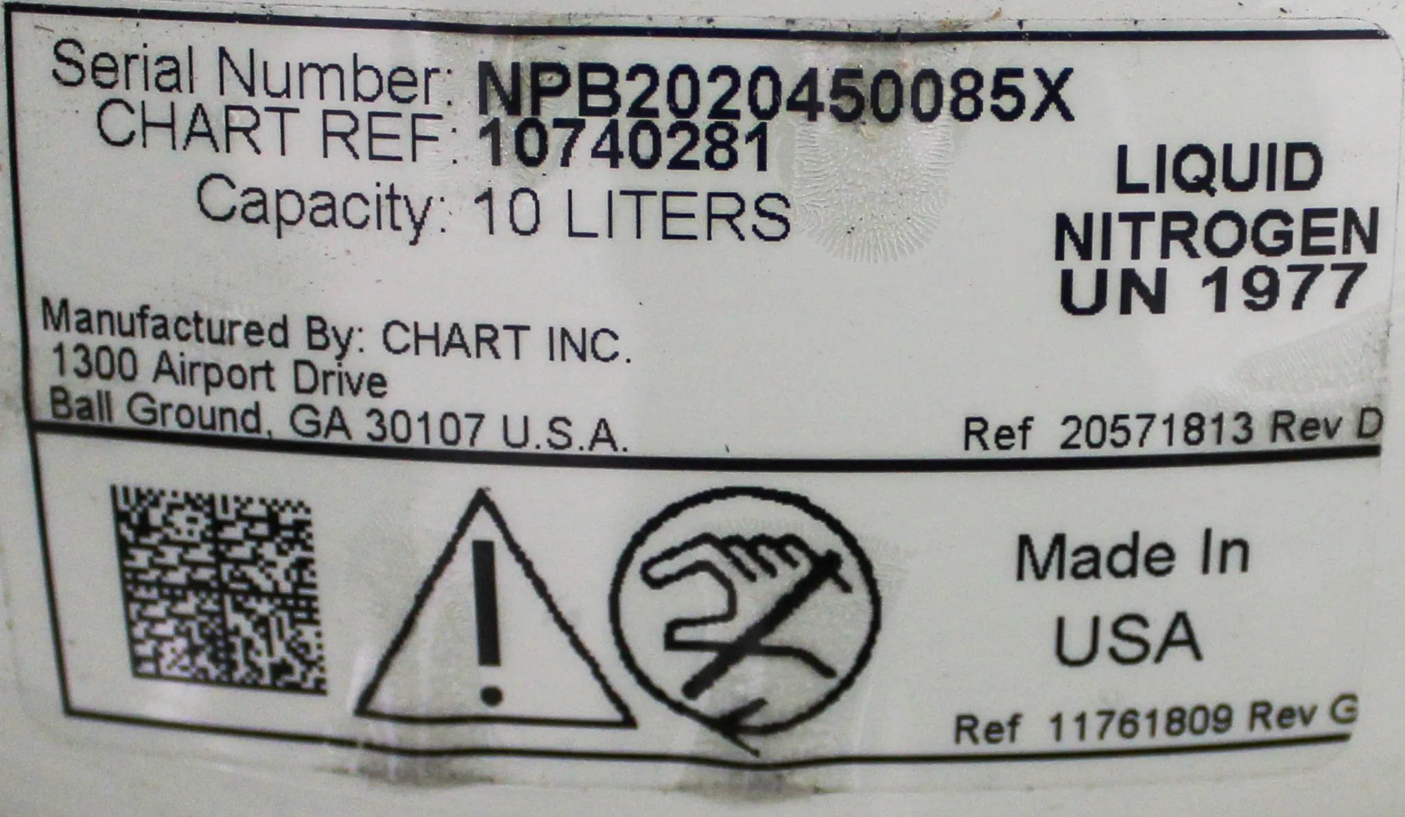 Chart MVE Lab 10 Cryogenic Dewar Liquid Nitrogen Storage Tank