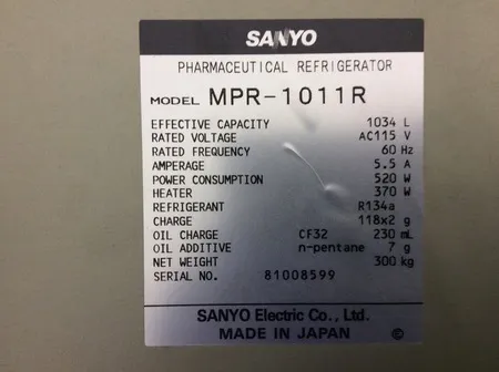 Sanyo Medicool Pharmaceutical Refrigerator Model MPR-1011R