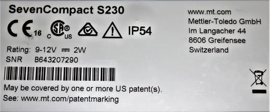 Mettler Toledo Seven Compact S230 Benchtop Conduct CLEARANCE! As-Is