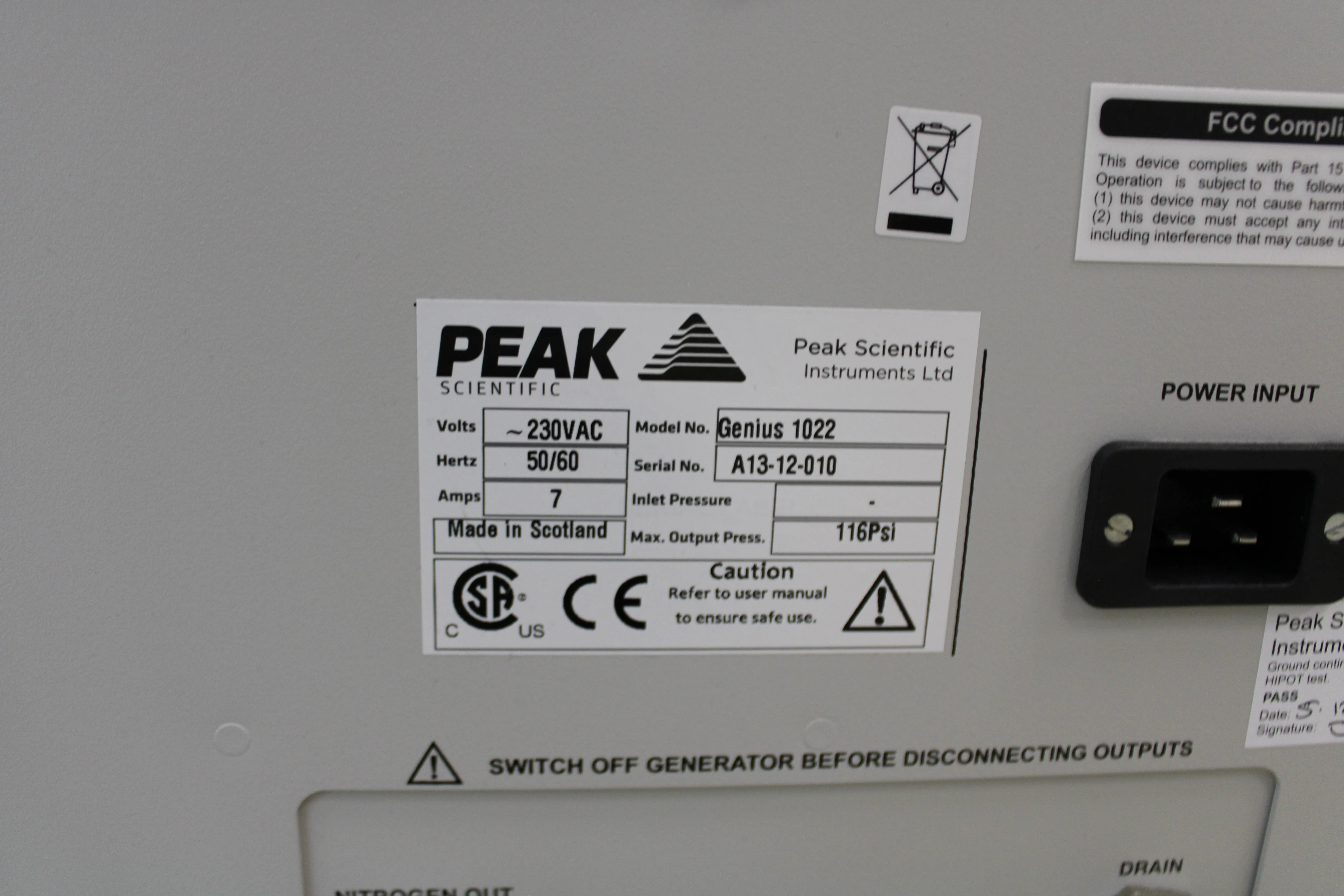 Peak Scientific Genius 1022 Gas Generator