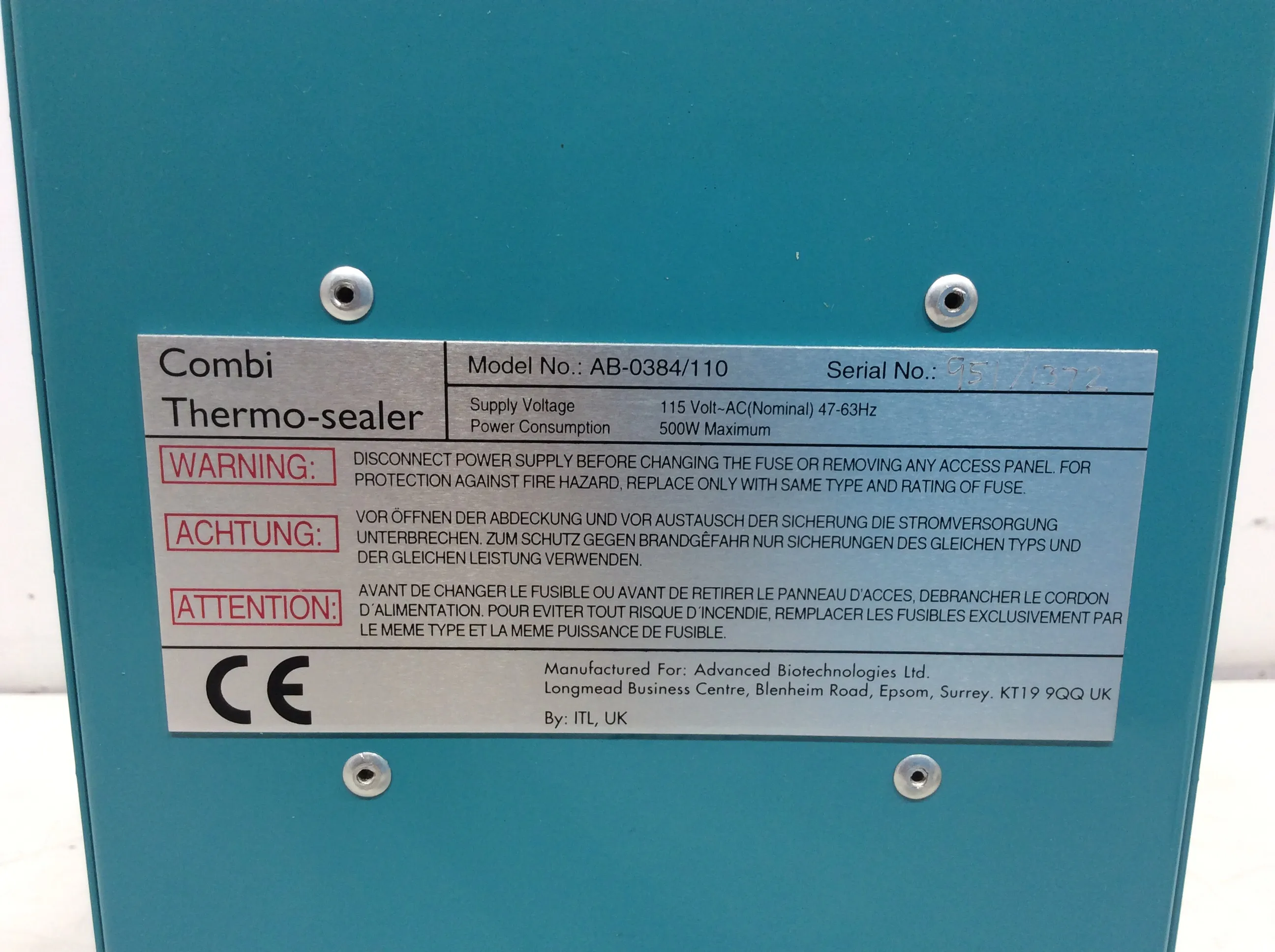 Advanced Biotechnologies Combi Thermo-Sealer AB-0384/110 Plate Sealer Used in Liquid Handling