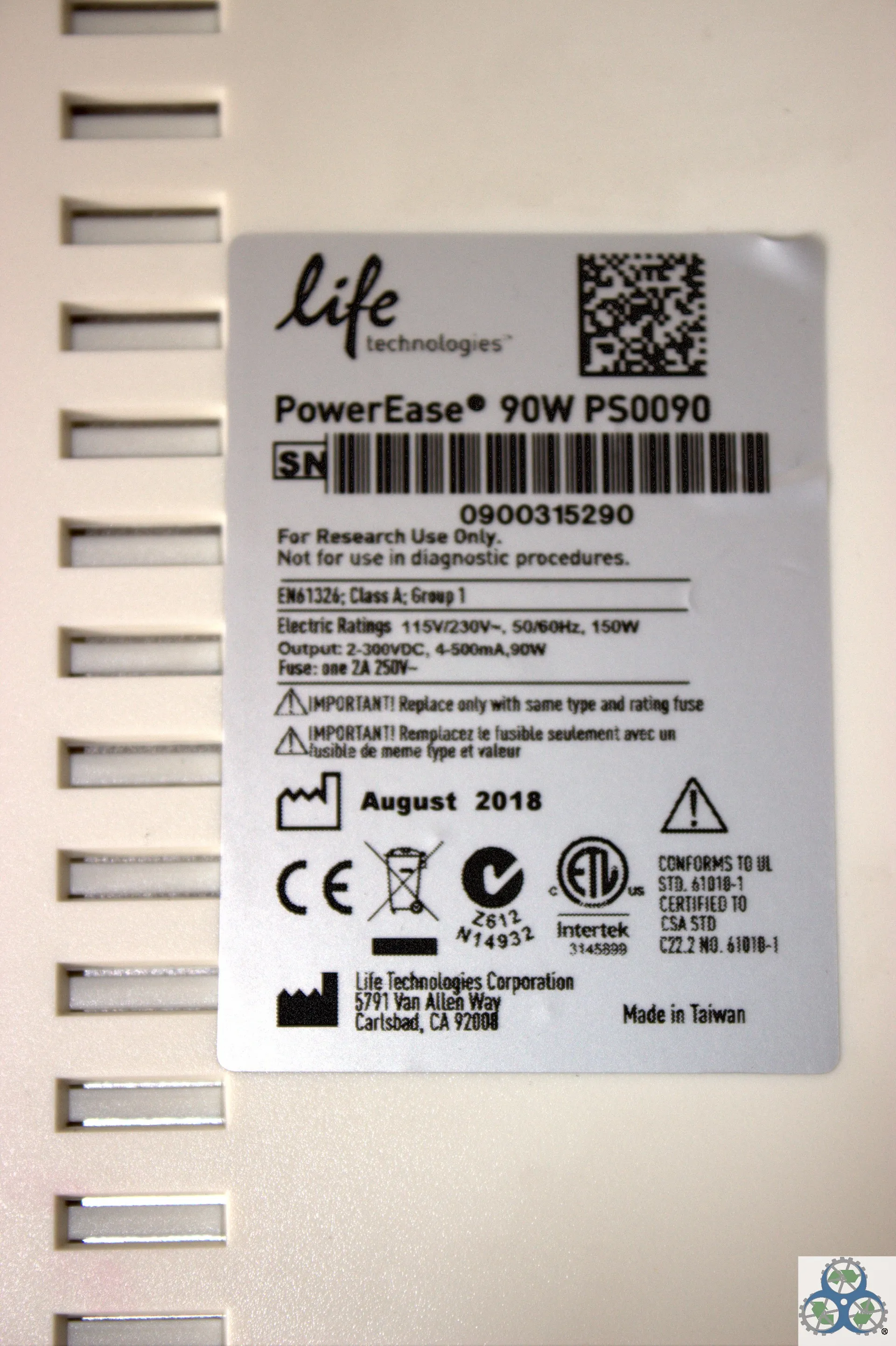 Life Technologies PowerEase 90W PS0090 Power Supply