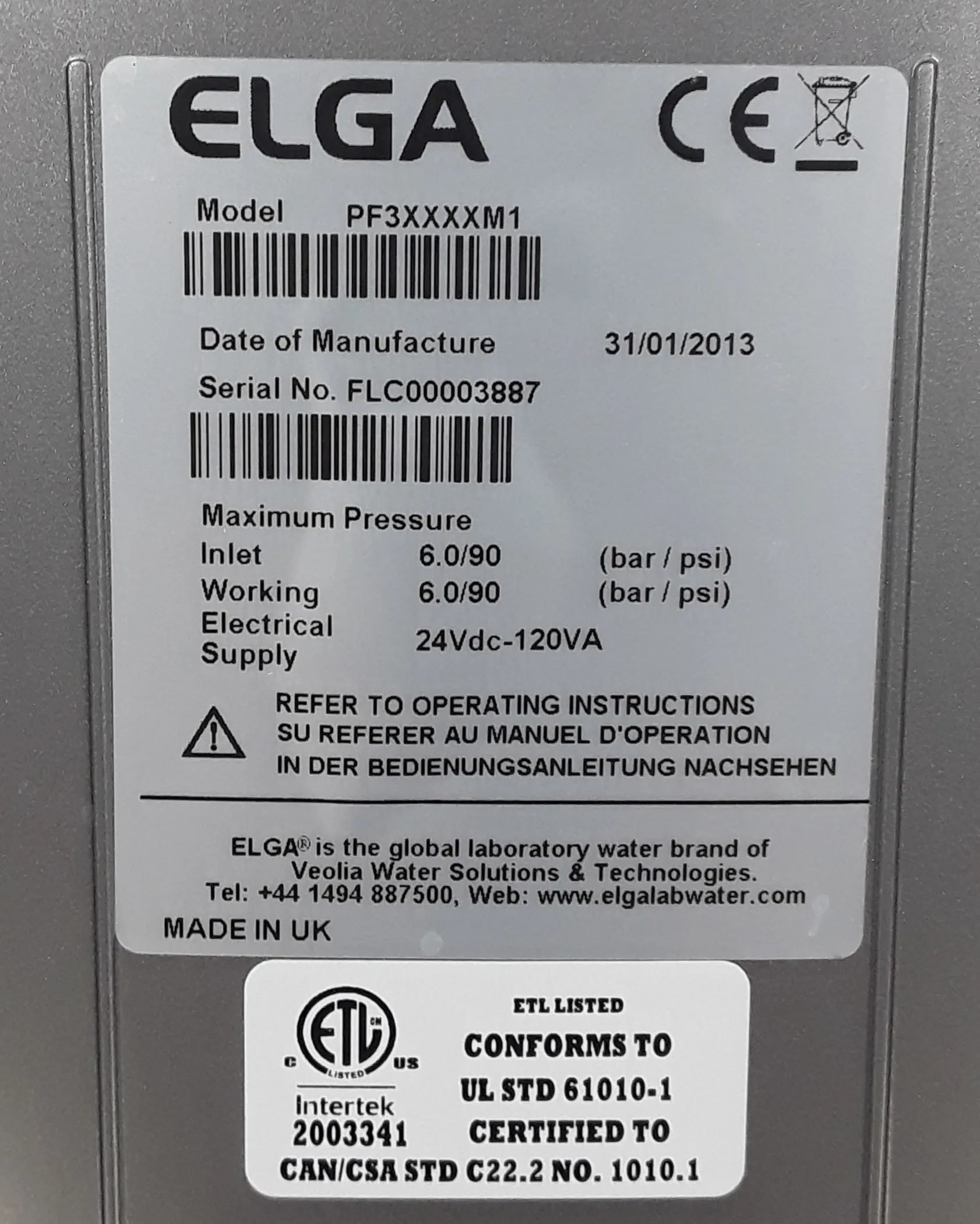 Elga PF3XXXXM1 Purelab Flex-Series Water Purification System with TOC Monitoring and Programmable Dispenser - Used