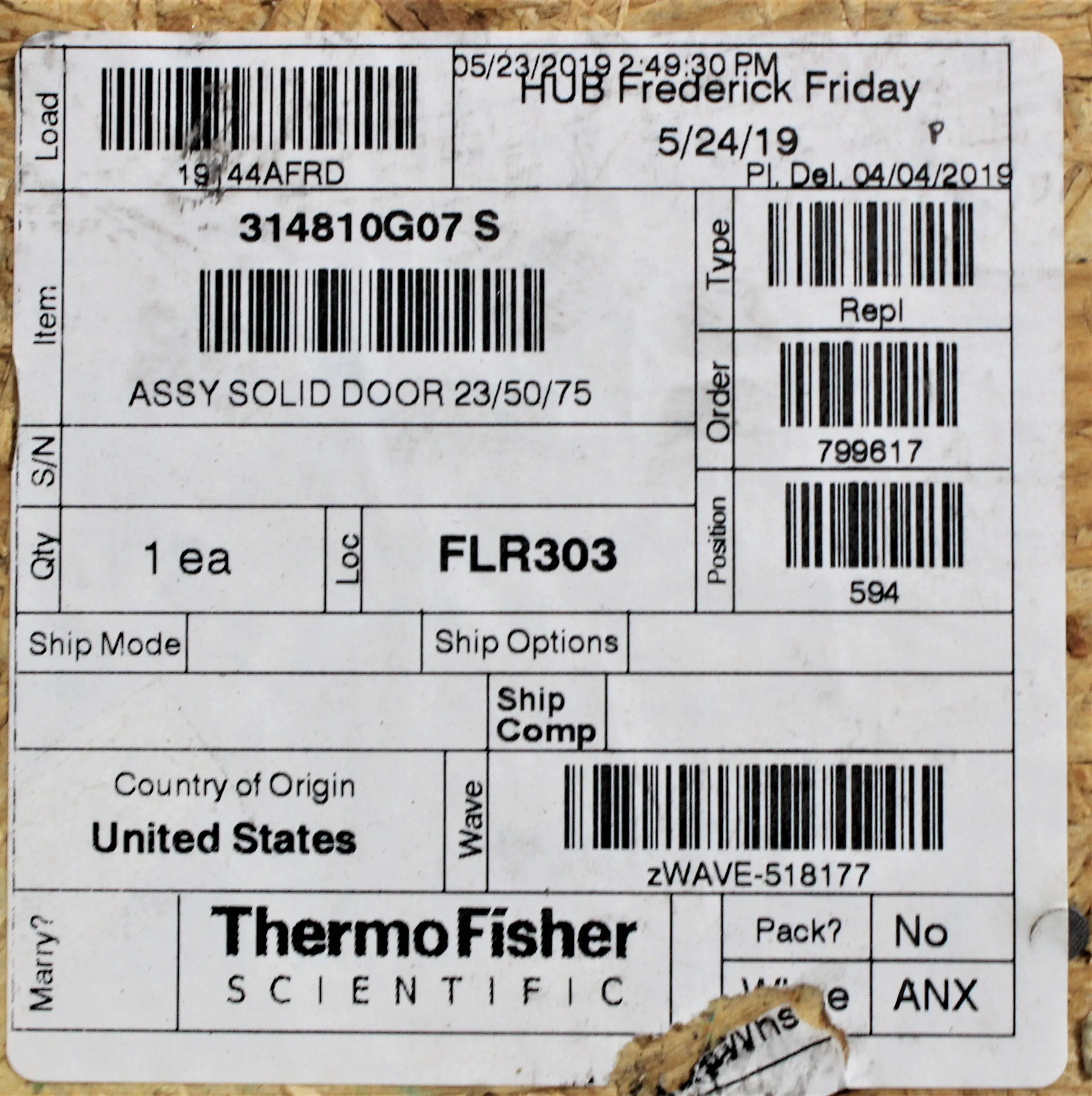 Thermo Fisher 314810G07 S Laboratory Solid Door Accessory