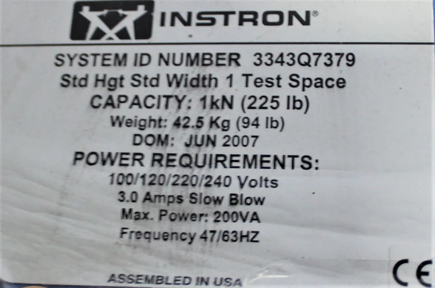 Used Instron 3343 Single Column System for Tension and Compression Testing