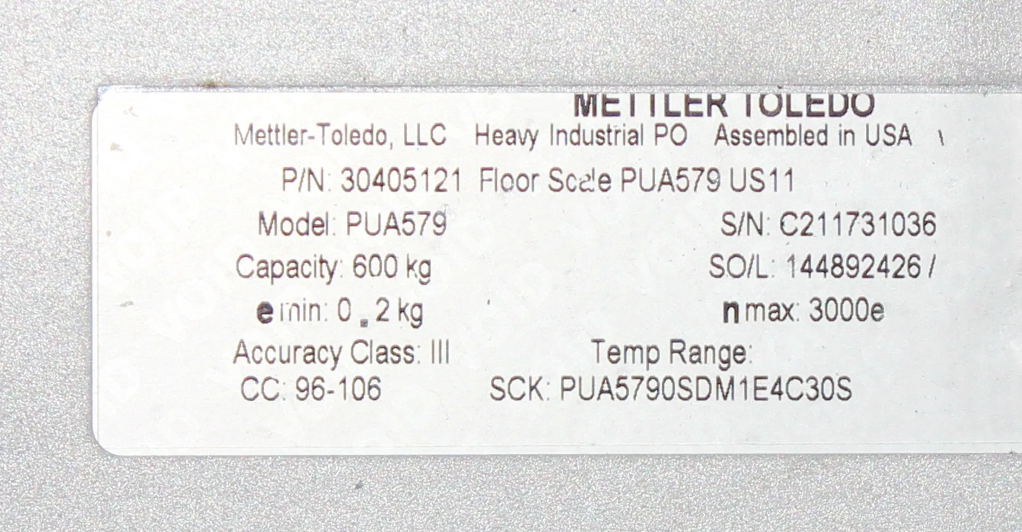 Mettler Toledo Floor Scale PUA579/IND570