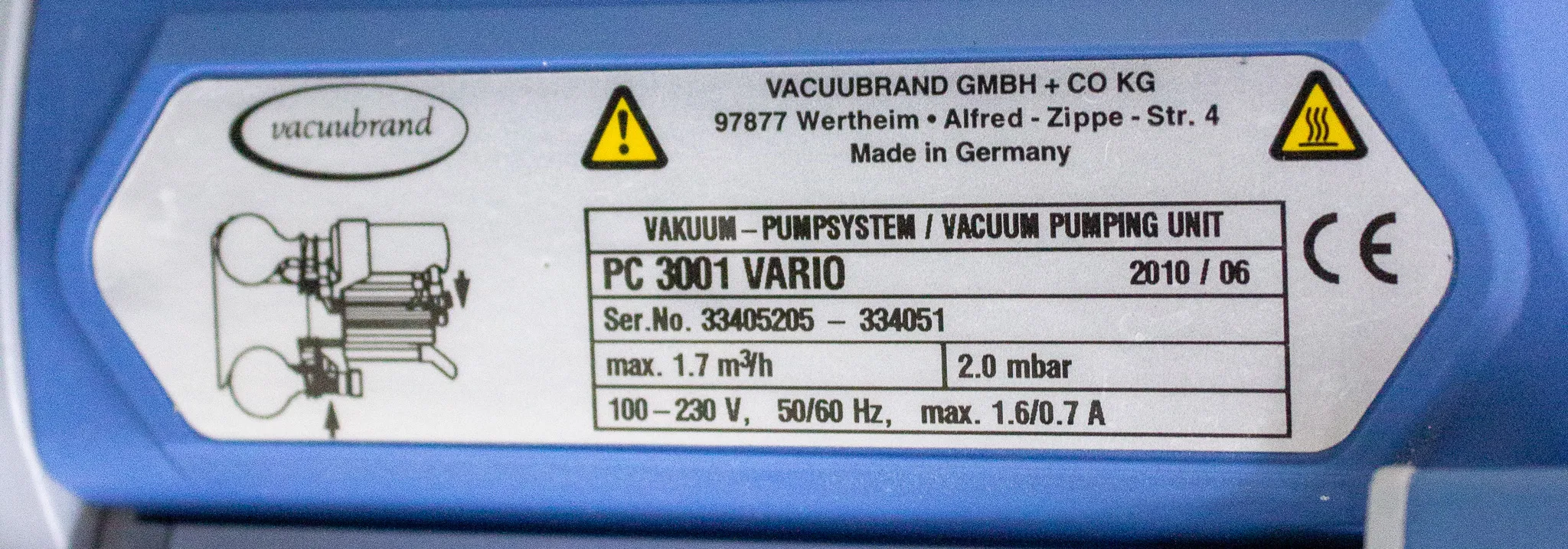 VacuuBrand PC 3001 Vario Chemistry Vacuum Pumping Unit