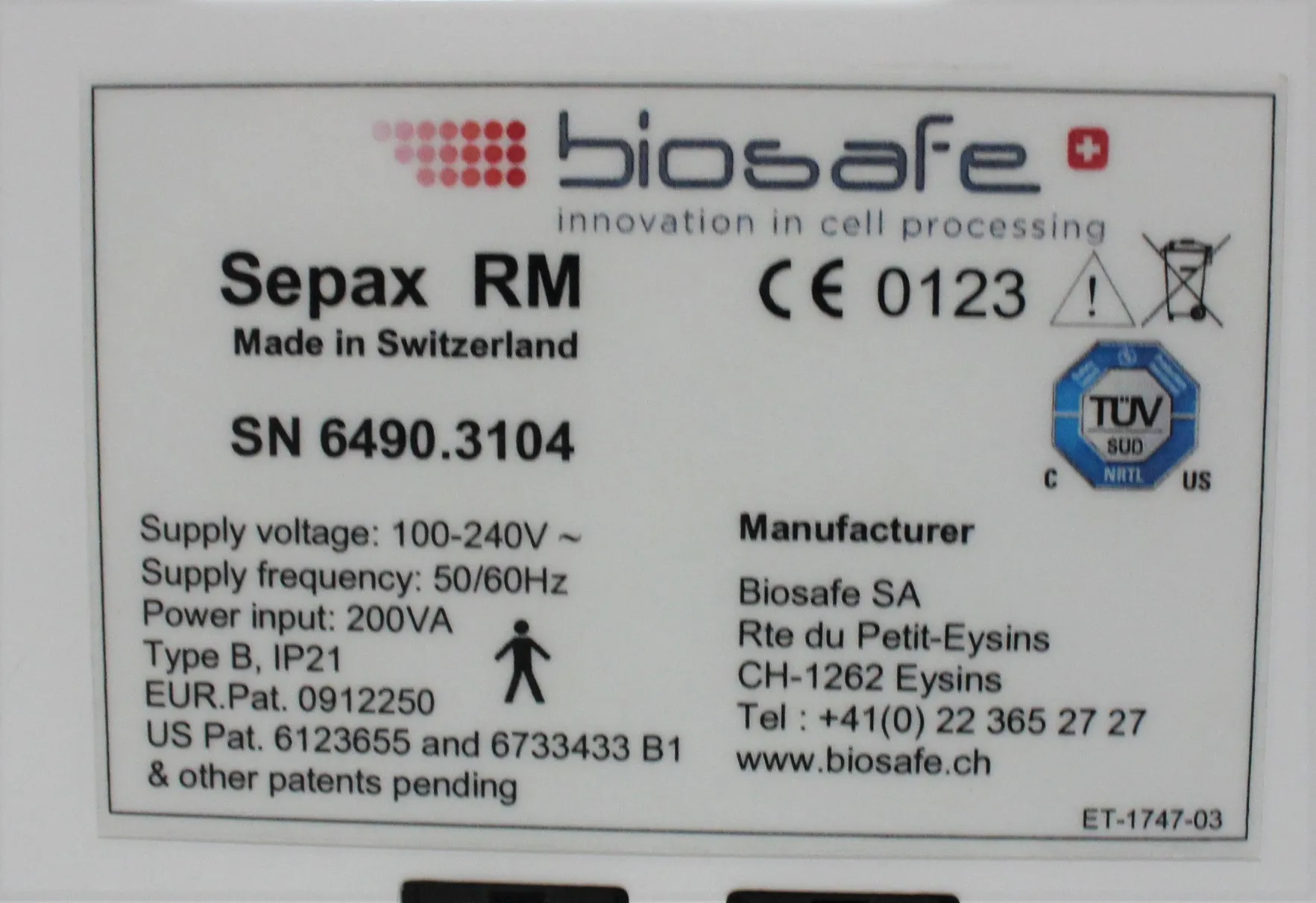 Biosafe Sepax RM Cell Separation System