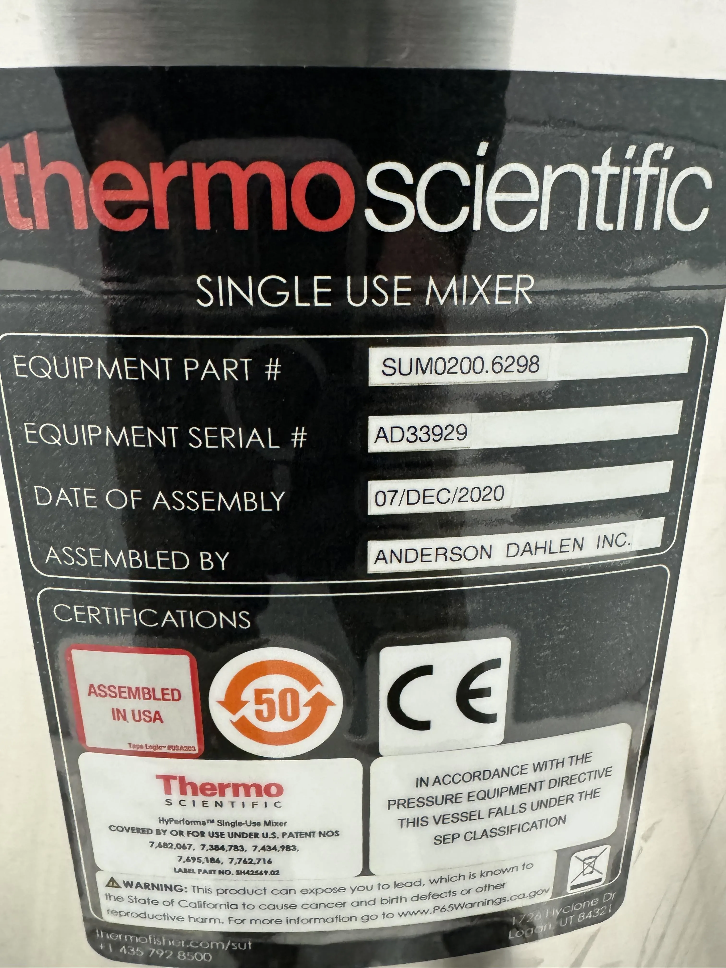 Thermo HyPerforma Single-Use Mixer, 200 L