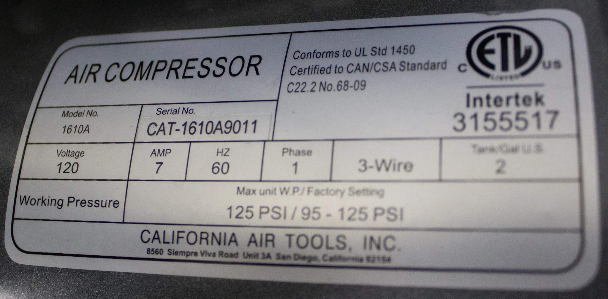 California Air Tools Oil-Free Air Compressor 1610A