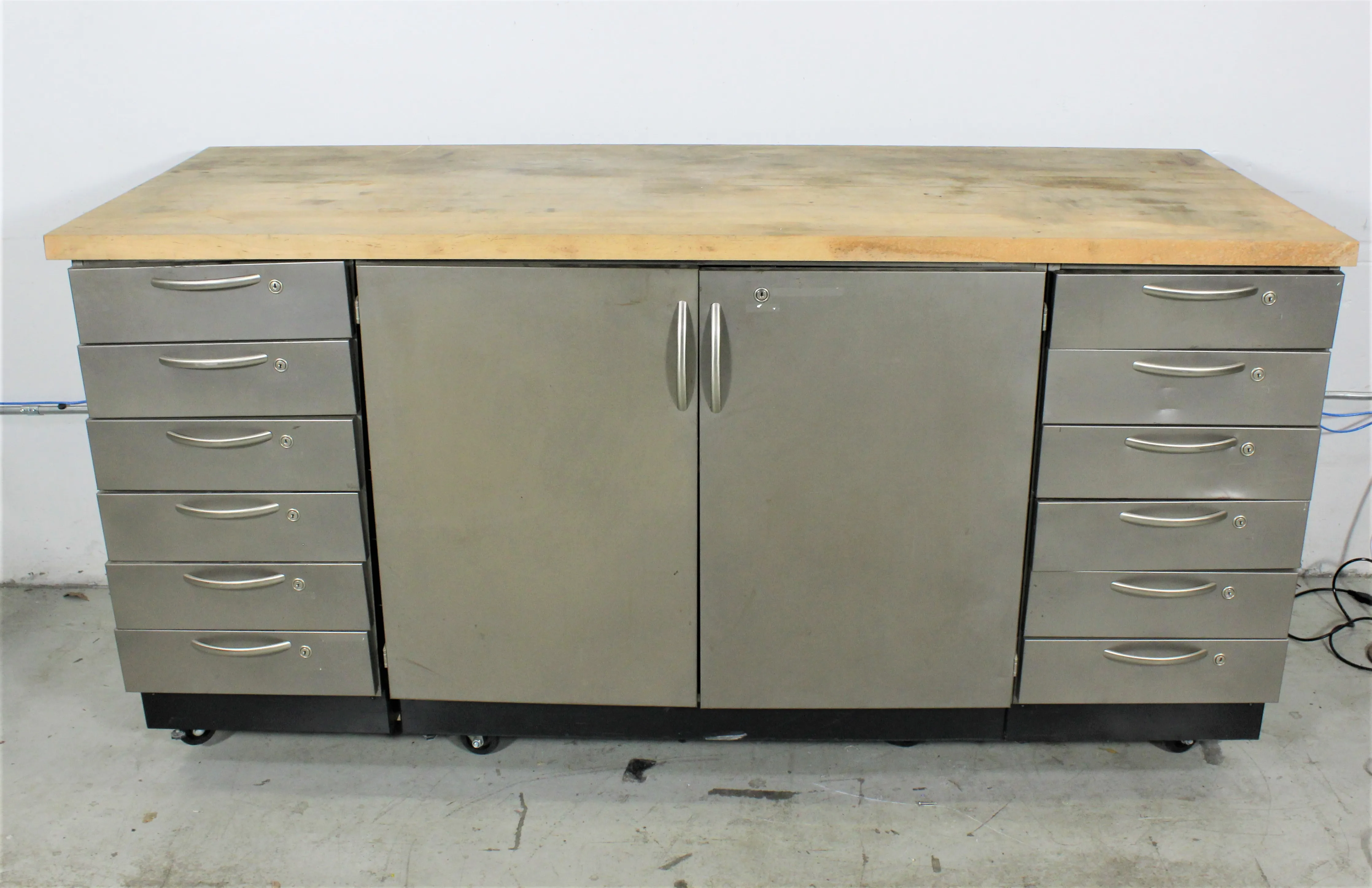 Used Laboratory Mobile Workbench with 12 Drawers and 2 Doors