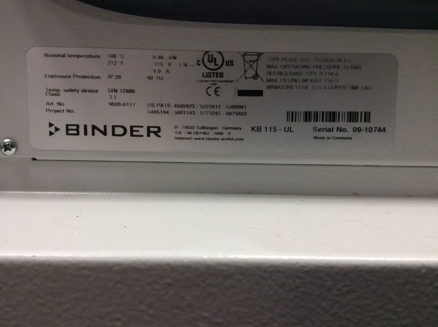 Binder Stability Chamber KB 115-UL Environmental / Stability Chamber