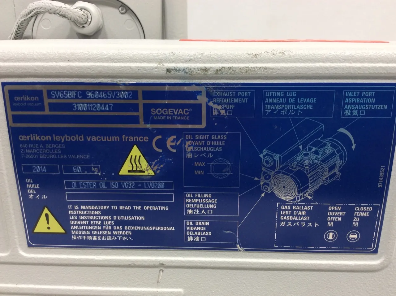 Sogevac SV65 BI FC Single Stage Oil Sealed Rotary Vane Vacuum Pump 1.1 Torr