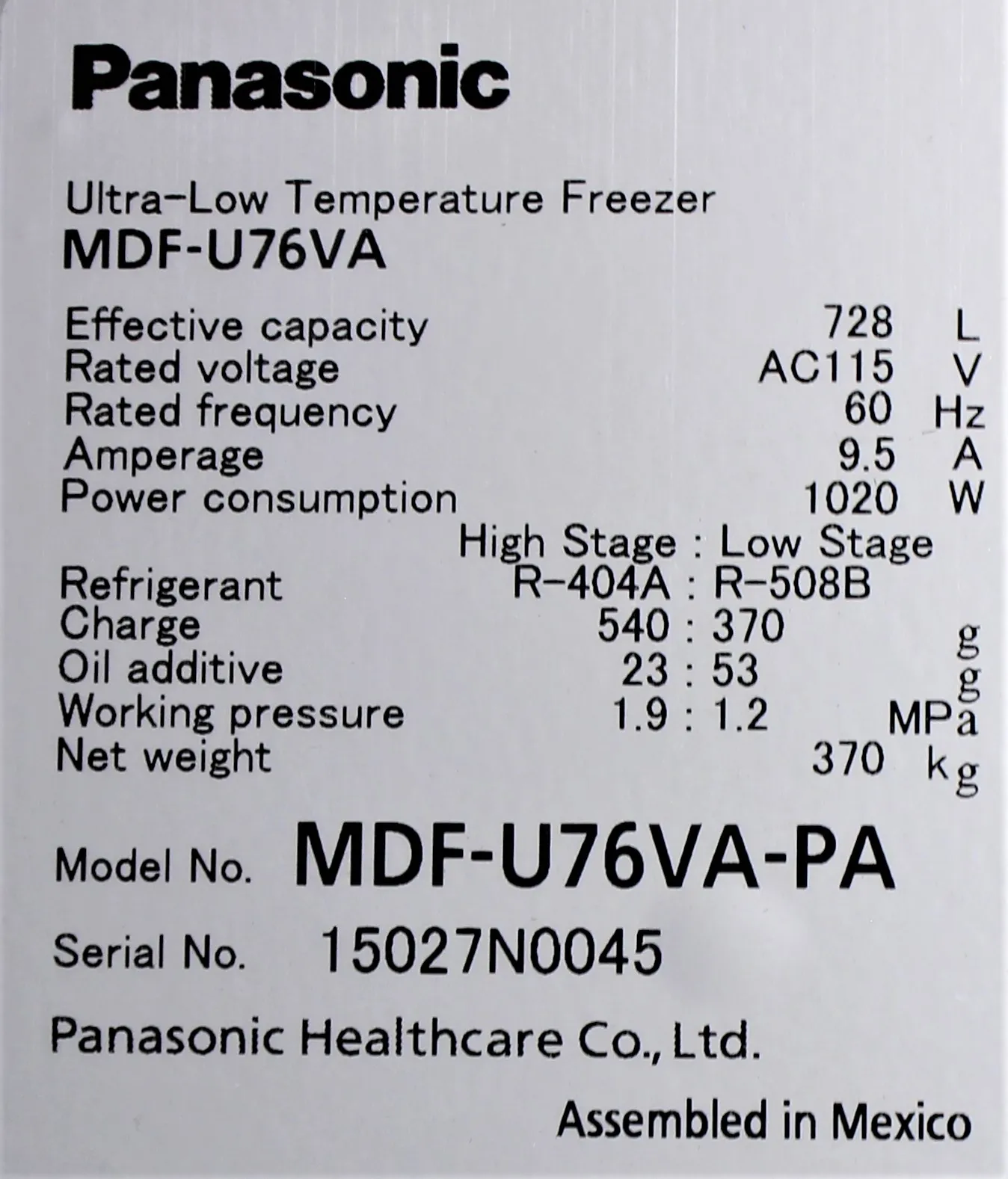 Panasonic MDF-U76VA-PA Ultra-Low Temperature Freezer