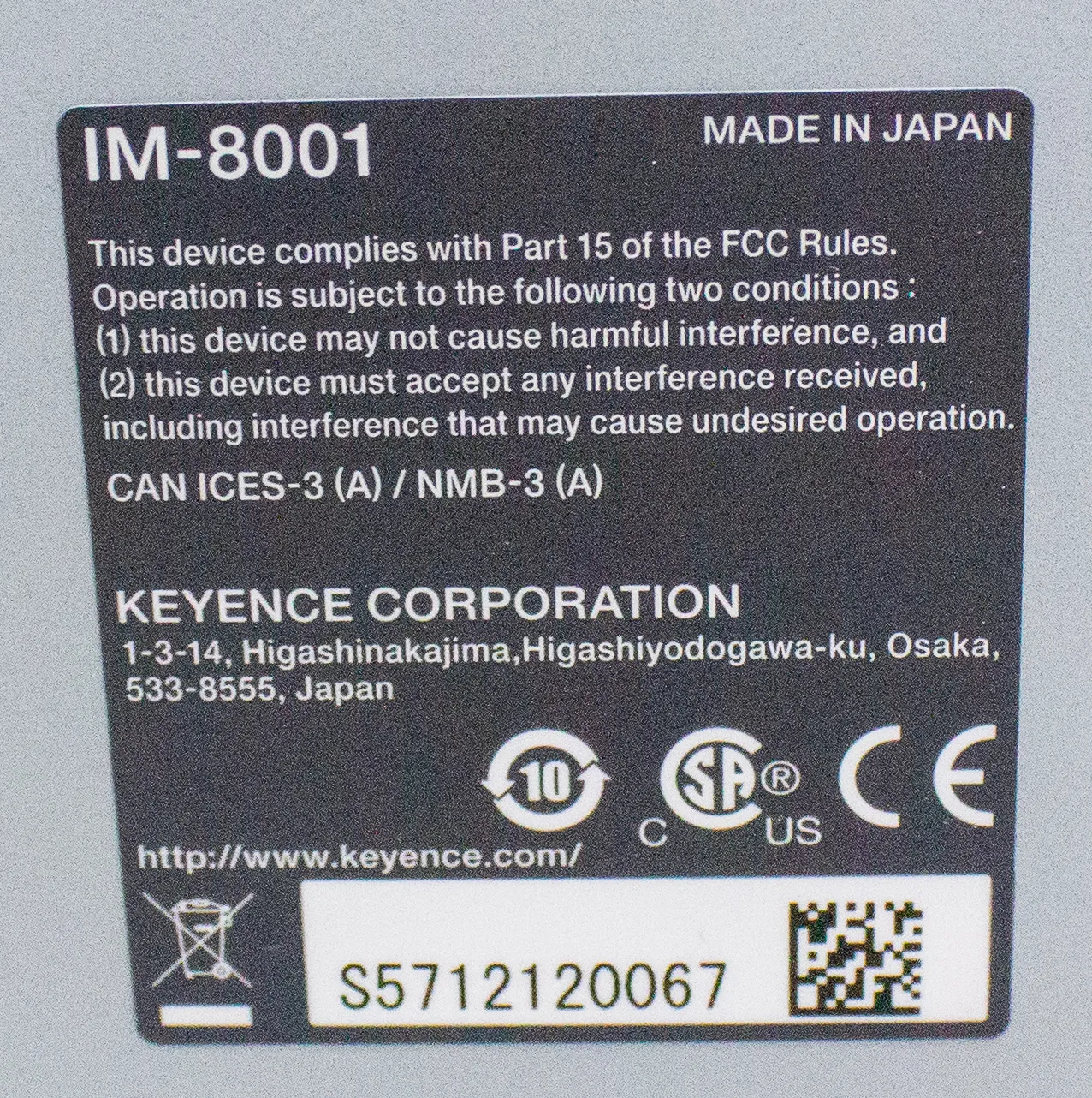 Keyence IM Series Image Dimension Measurement System IM-6025 w/ Controller