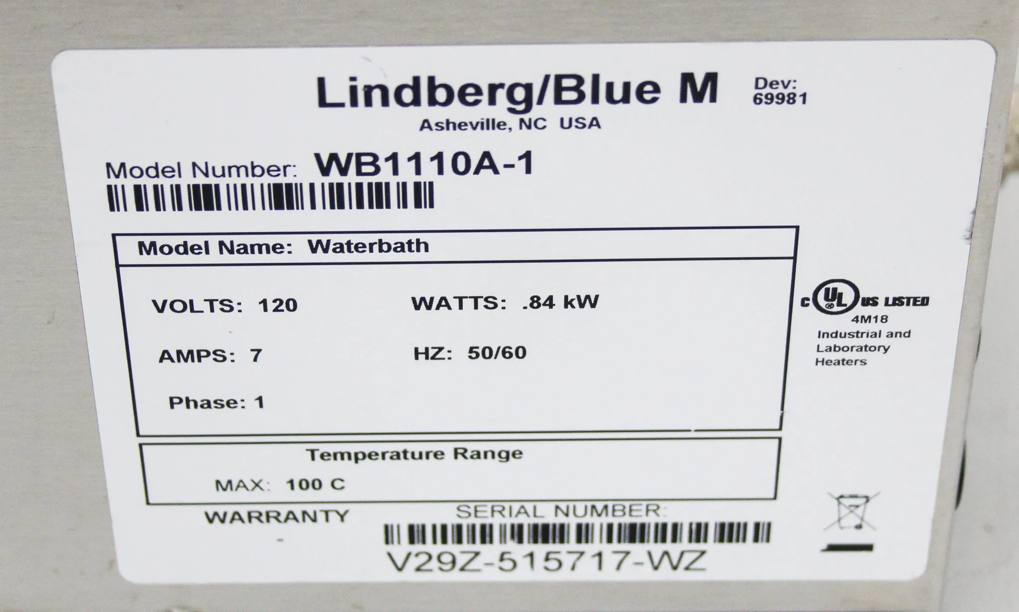 Thermo Scientific Lindberg Blue M WB1110A-1 General-Purpose Circulating Water Bath, 11L