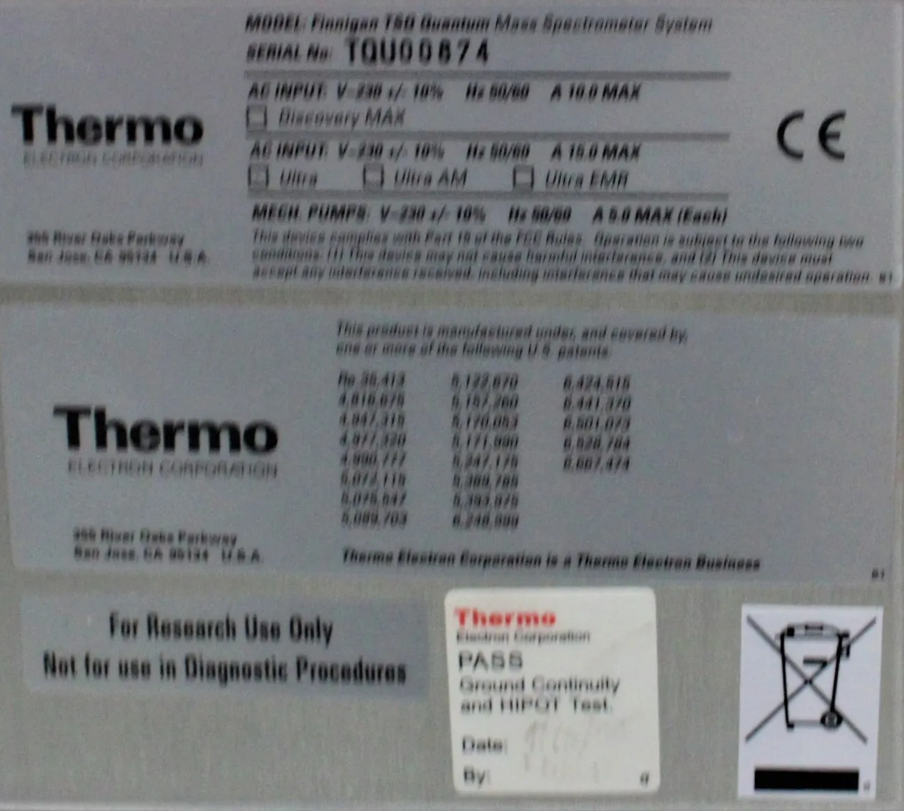 Thermo Electron TSQ Quantum Mass Spectrometer system