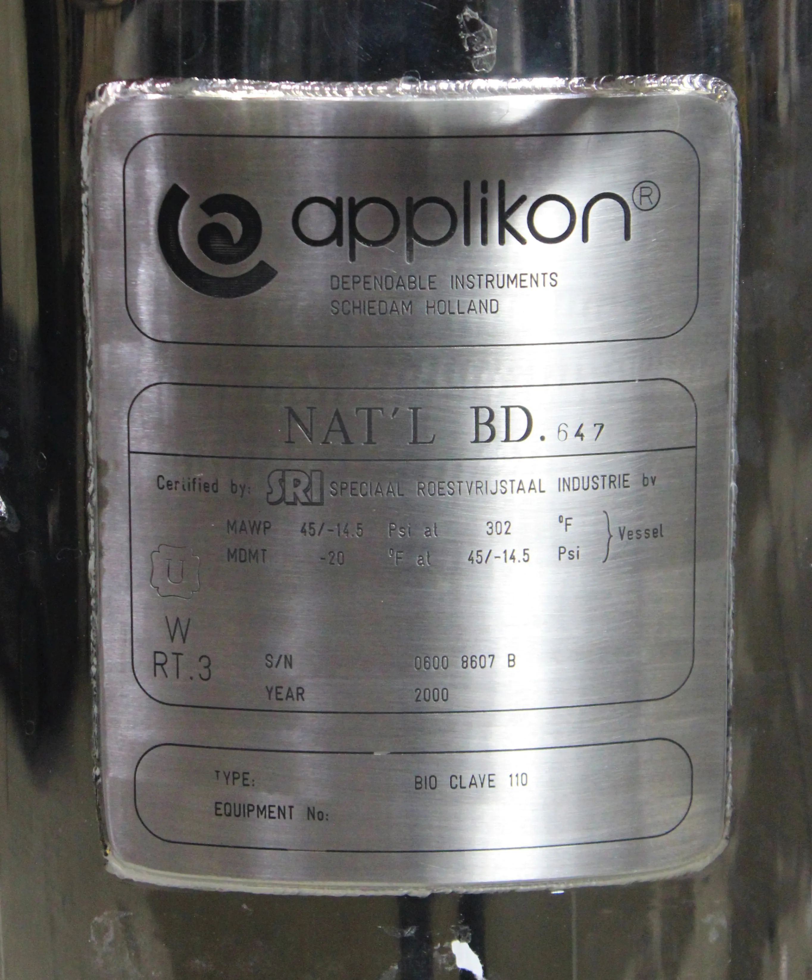 Applikon Bio Clave 110L Stainless Steel Bioreactor for Cell and Microbial Culture