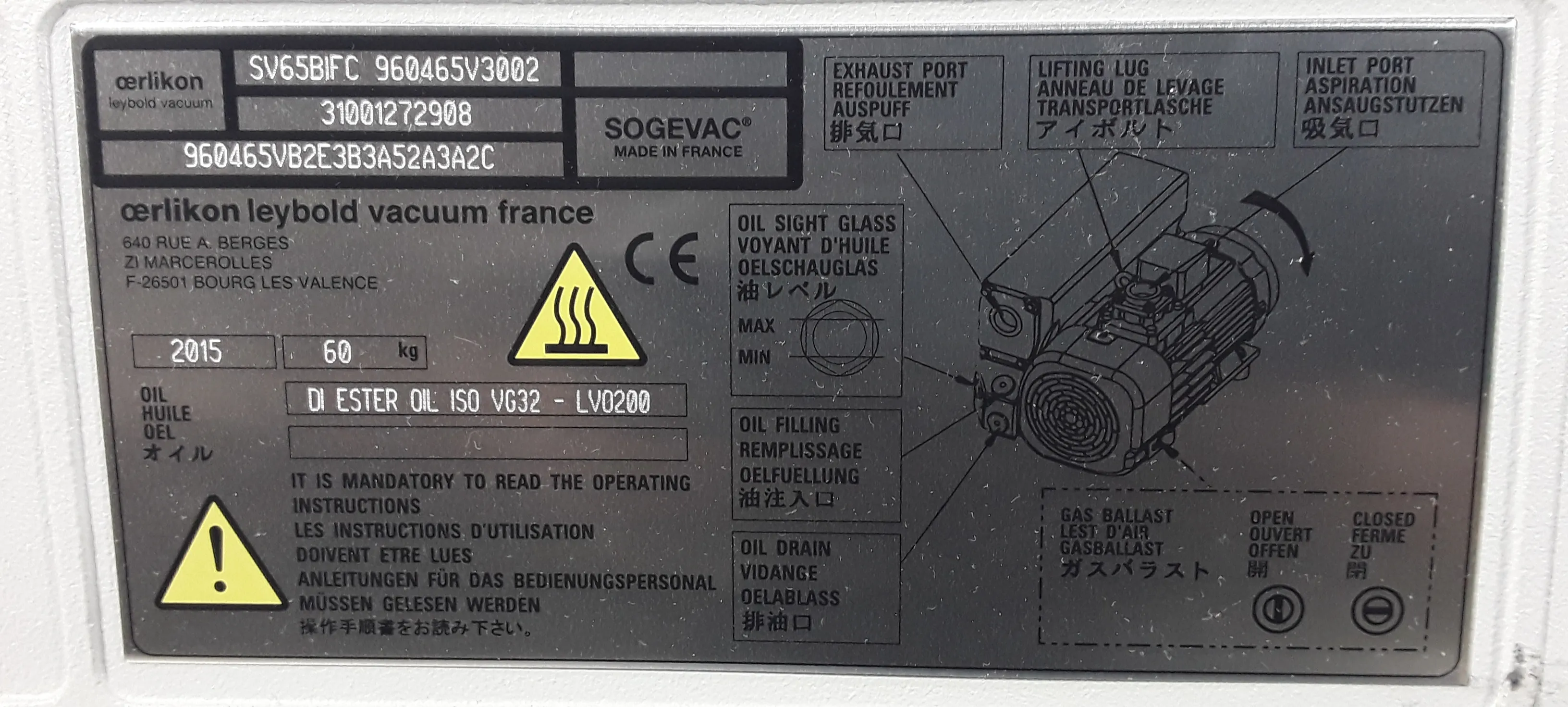 Leybold Sogevac SV40/65 BI FC Vacuum Pump