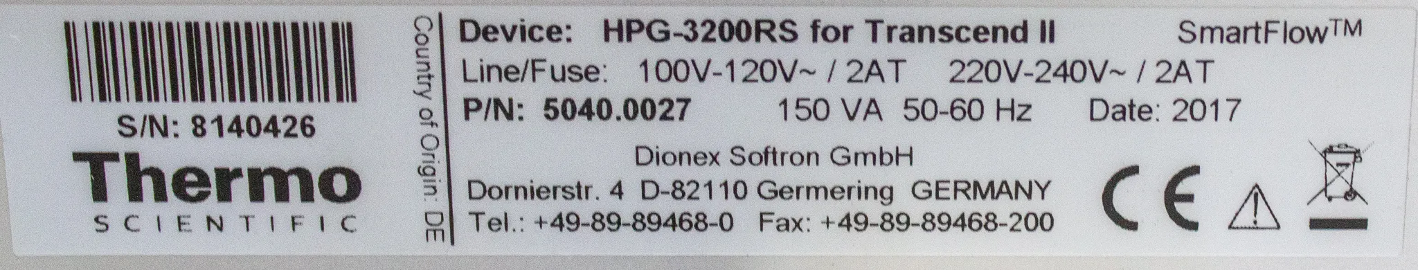 Thermo Dionex UltiMate 3000 RS Pump HPG-3200RS w/ Solvent Tray SRD-3200