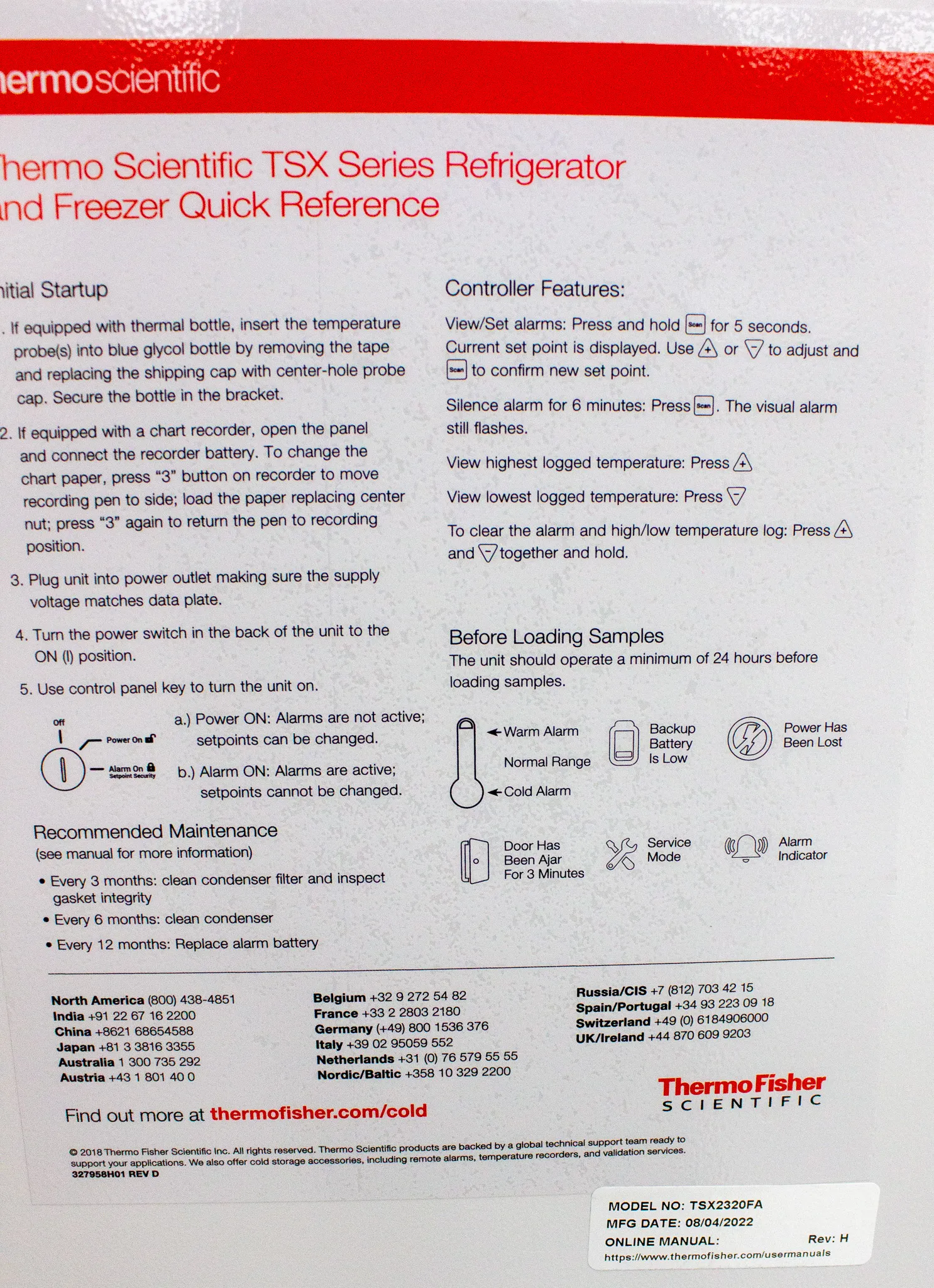 Thermo TSX Series High Performance -20C Manual Defrost Lab Freezer TSX2320FA