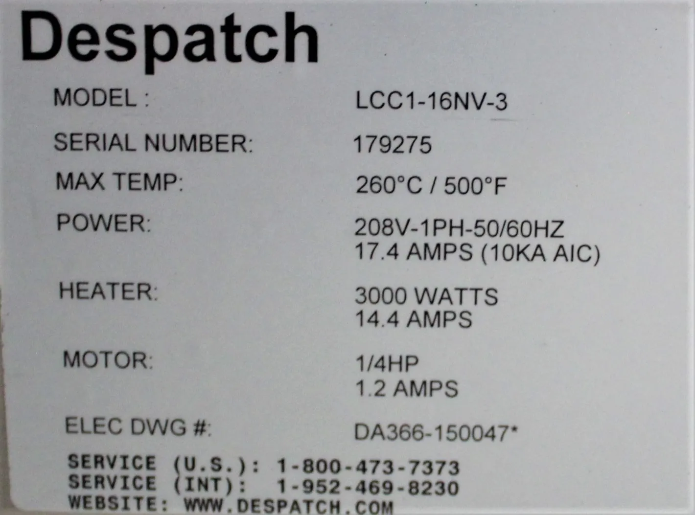 Despatch Double Stack LCC Series Oven with MRC 51000015AF Chart Recorder