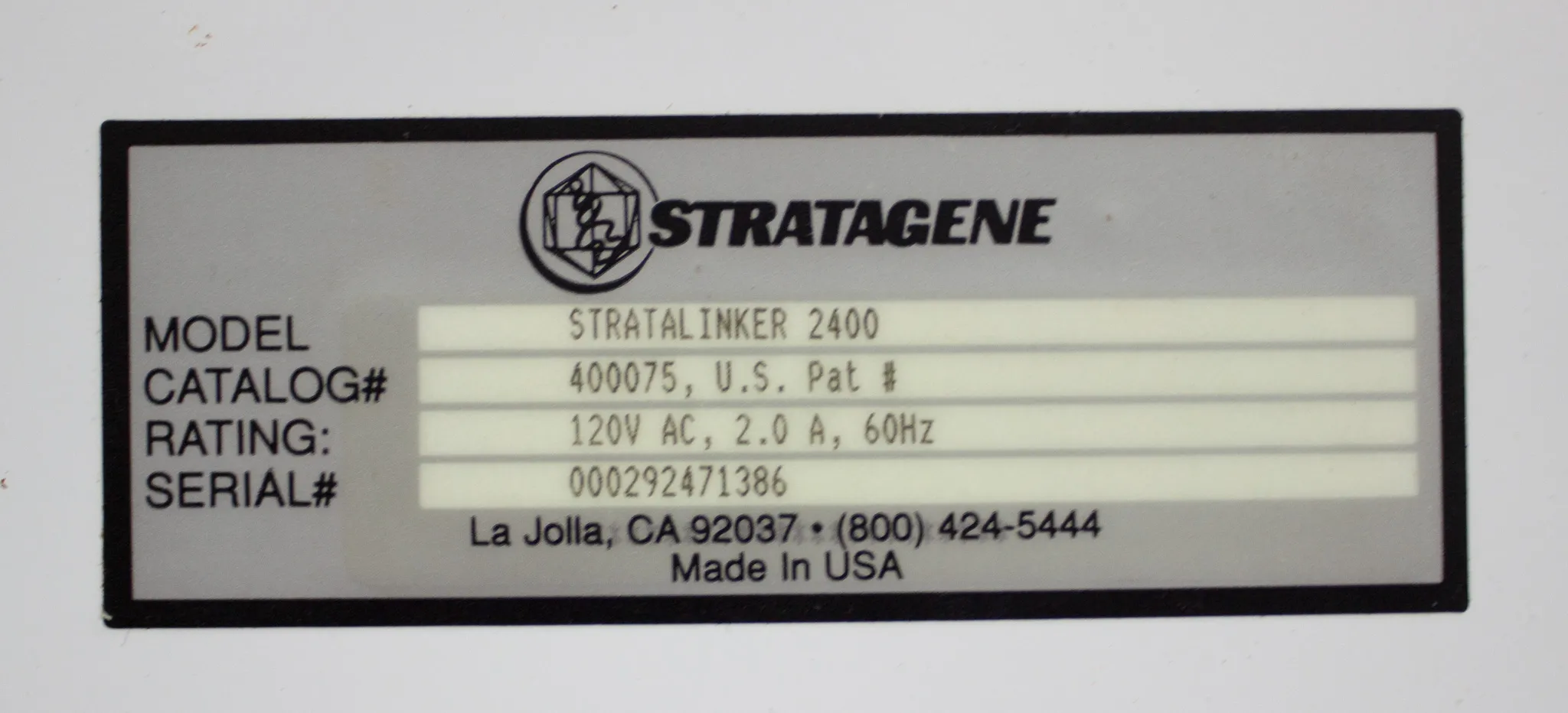 Stratagene UV Strata linker Crosslinker 2400 Ultraviolet Crosslinker Molecular Biology