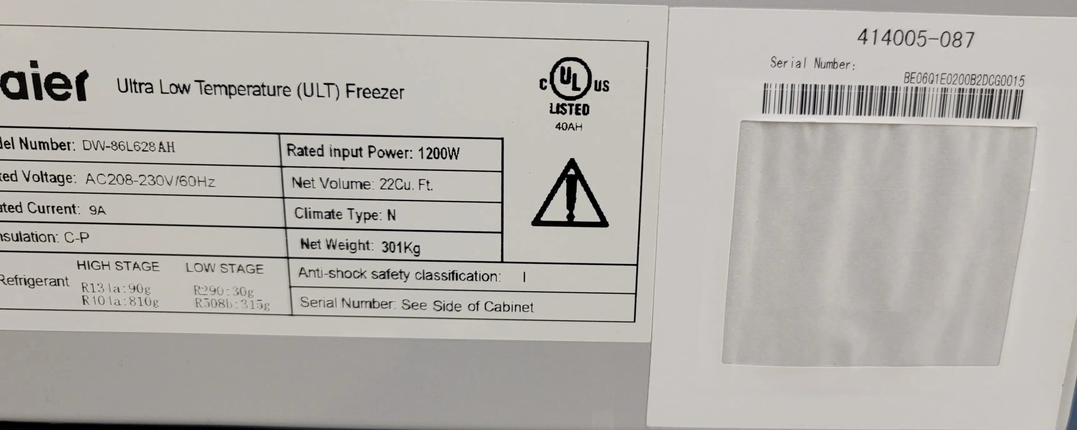 VWR Symphony ULT Freezer -80C 22 cu ft